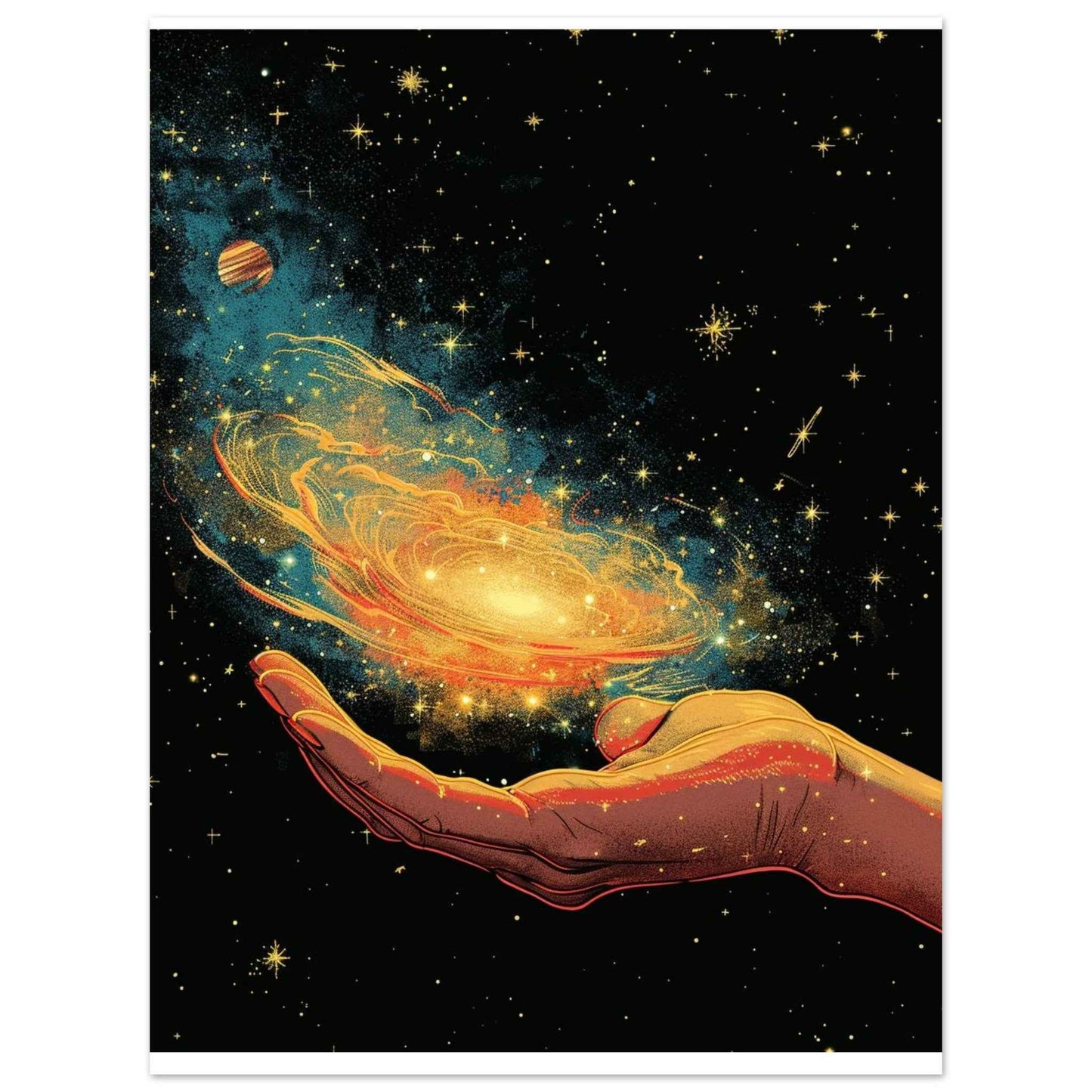 Cosmic Hand Poster – Psychedelic Galaxy Wall Art (Multiple Sizes Available)