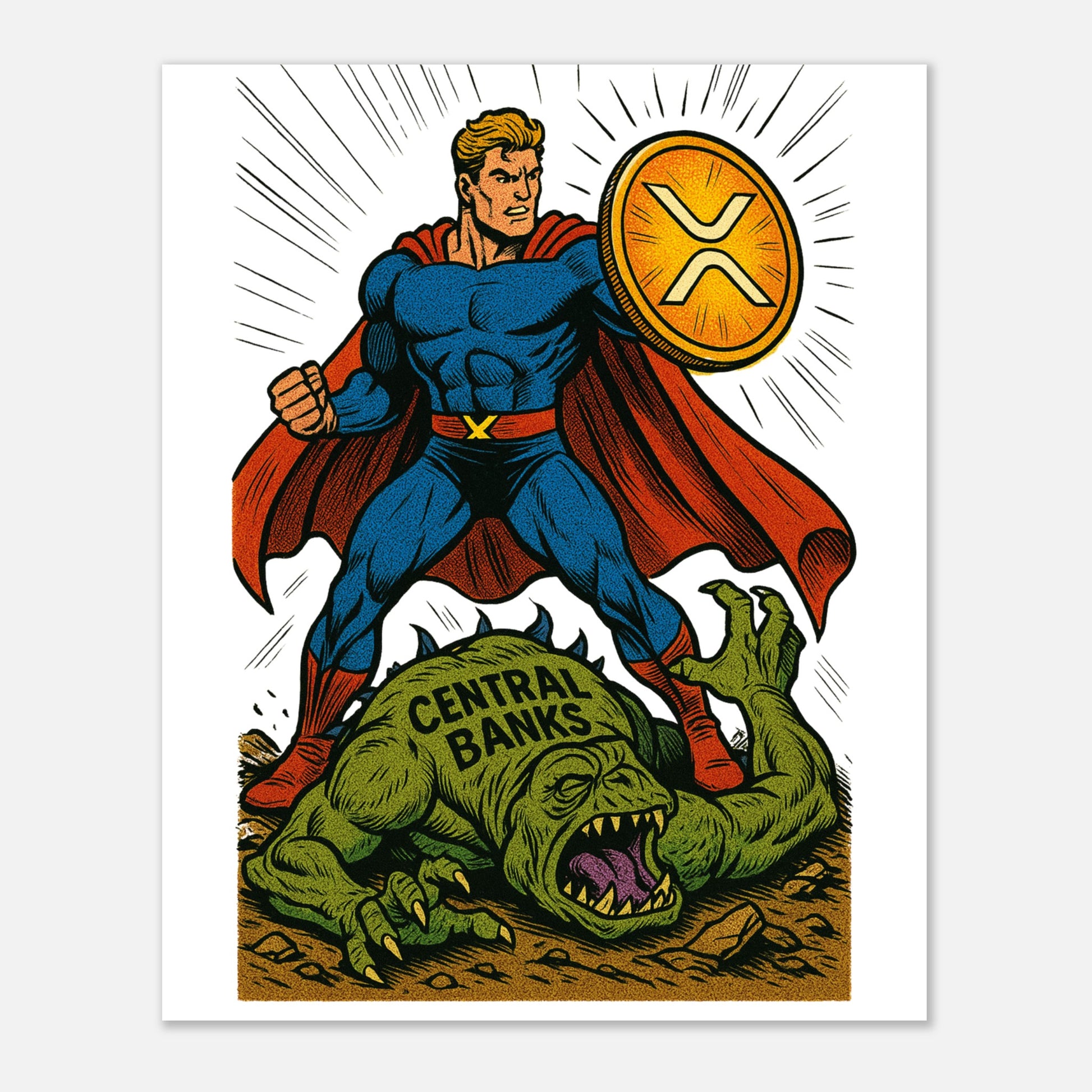 XRP Superhero Poster – Crypto Freedom Fighter Wall Art - F4 Custom Prints
