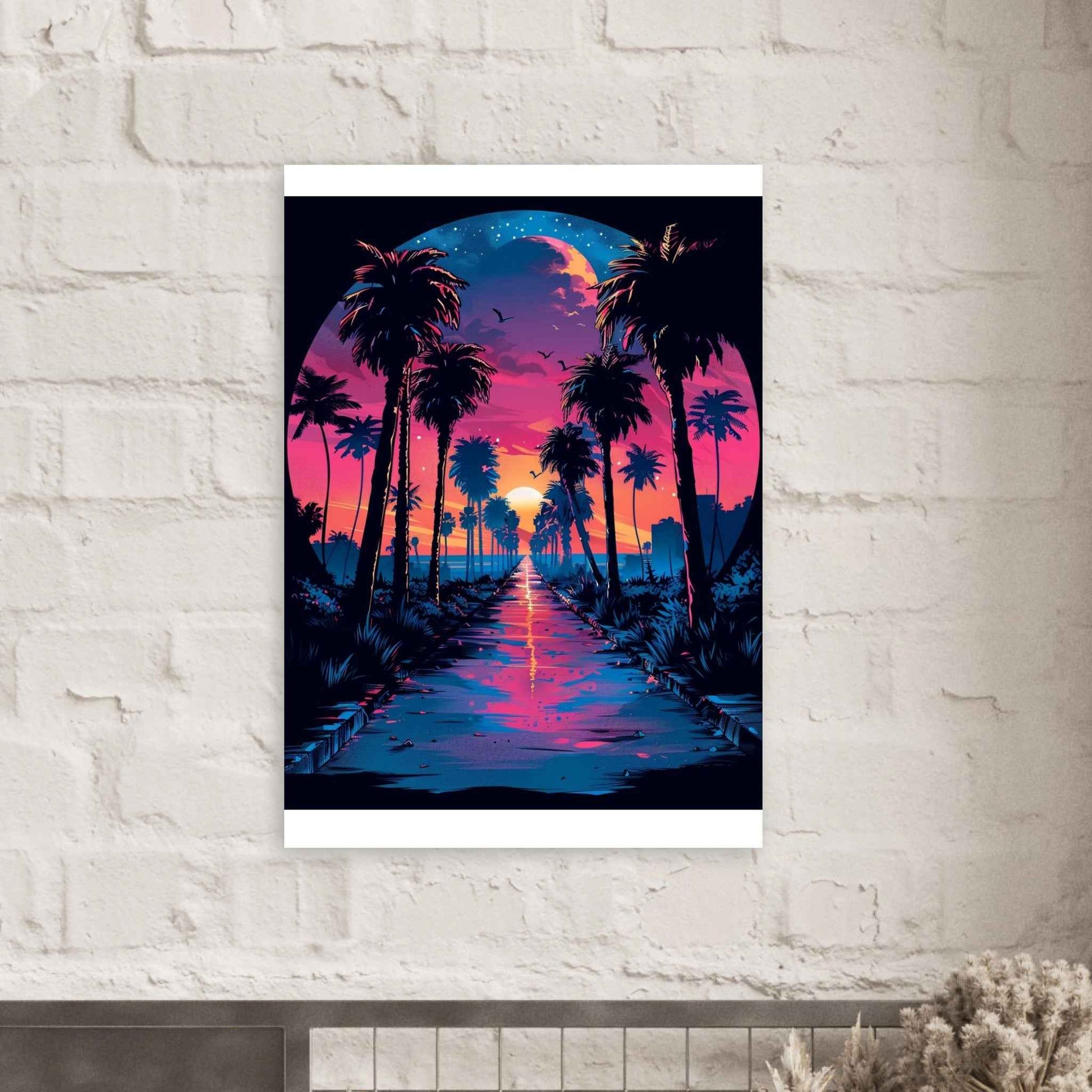 Palm Paradise Sunset Poster – Vibrant Synthwave Wall Art (Multiple Sizes Available)