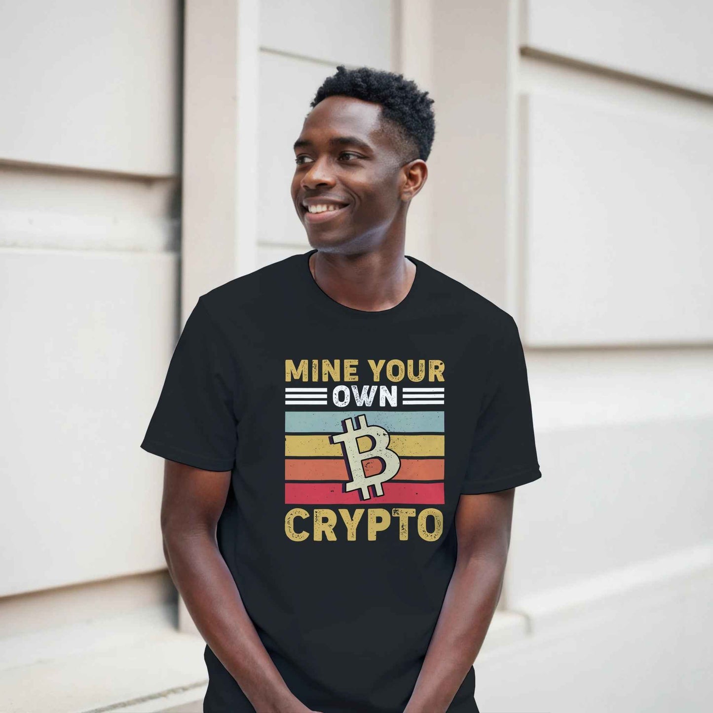 Bitcoin T-Shirt – 'Mine Your Own Crypto' Retro Sunset Design