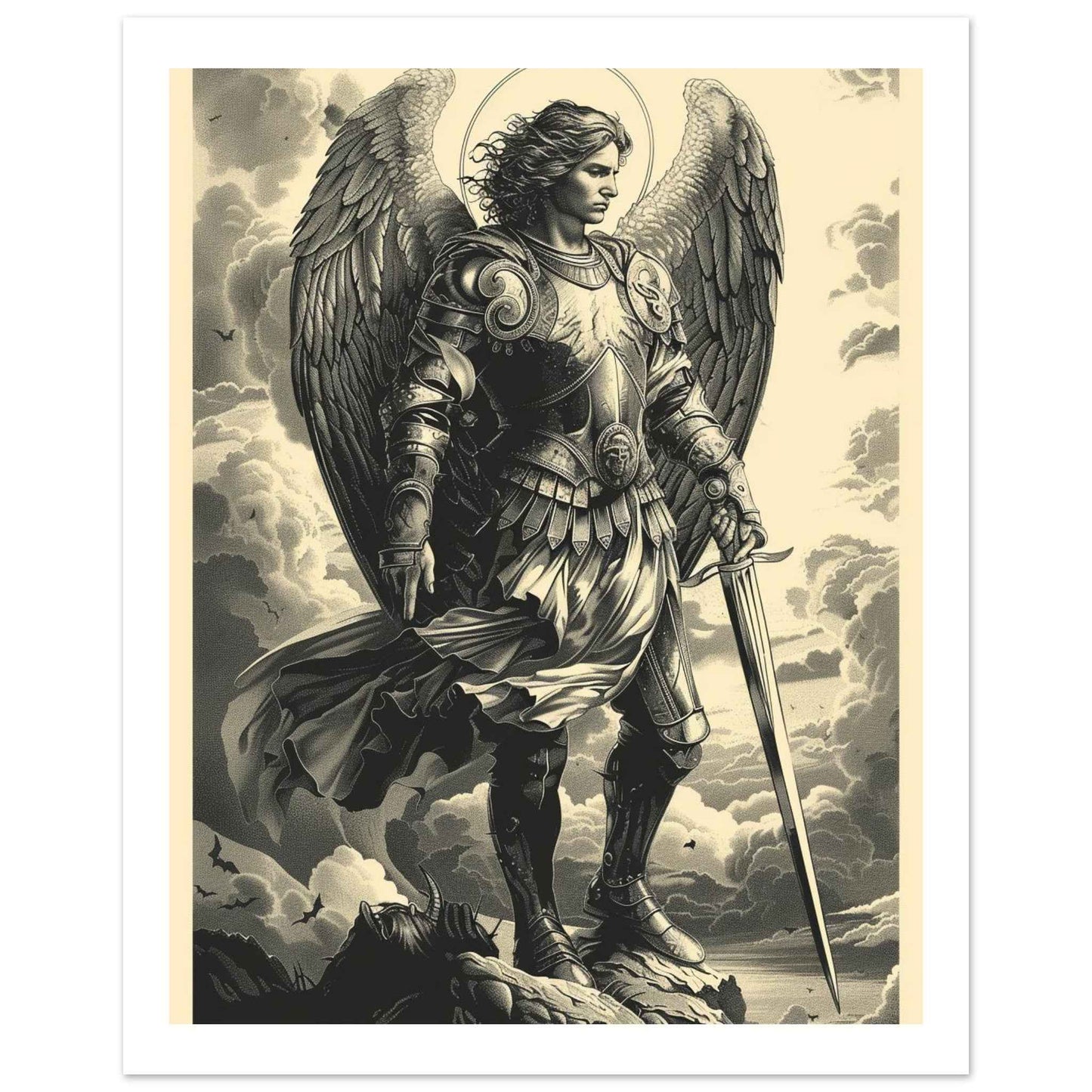"Archangel Michael" Poster – Divine Warrior Line Art Print (Multiple Sizes Available)