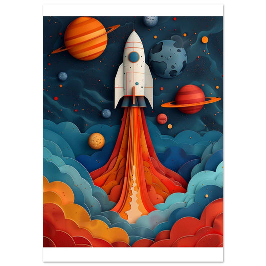 "Blast Off!" Poster – Whimsical Space Adventure Wall Art (Multiple Sizes Available)