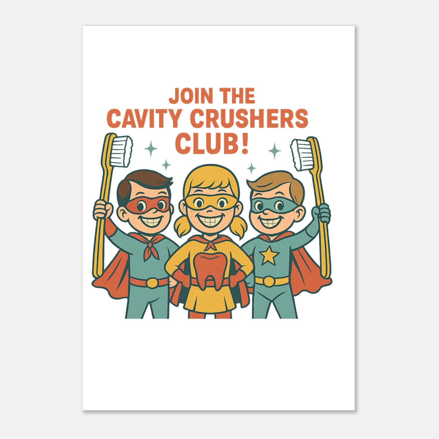 Cavity Crushers Club Poster – Dental Superhero Wall Art - F4 Custom Prints