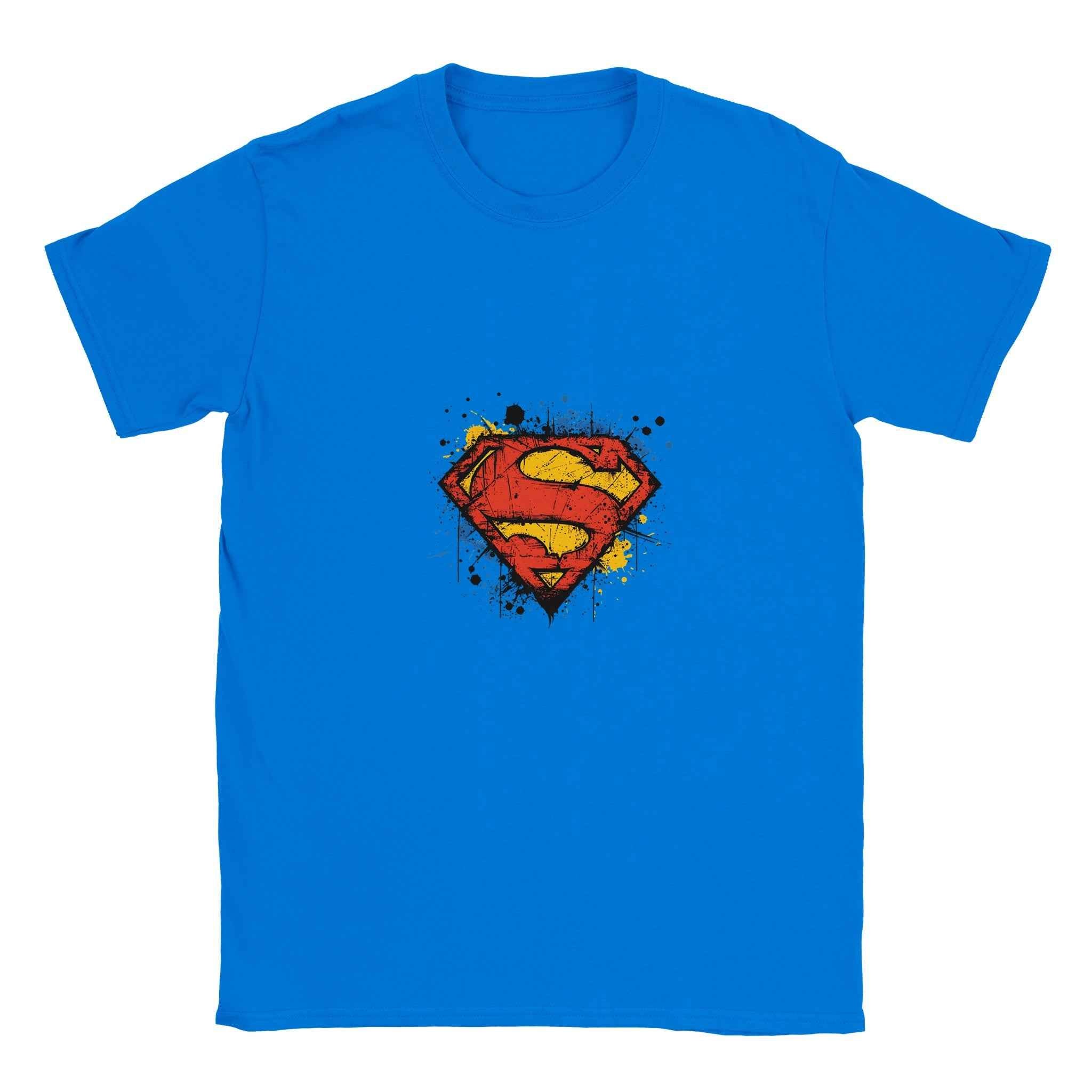 Superman Splatter Shield T-Shirt – Heroic Comic-Inspired Graphic Tee in Multiple Colors