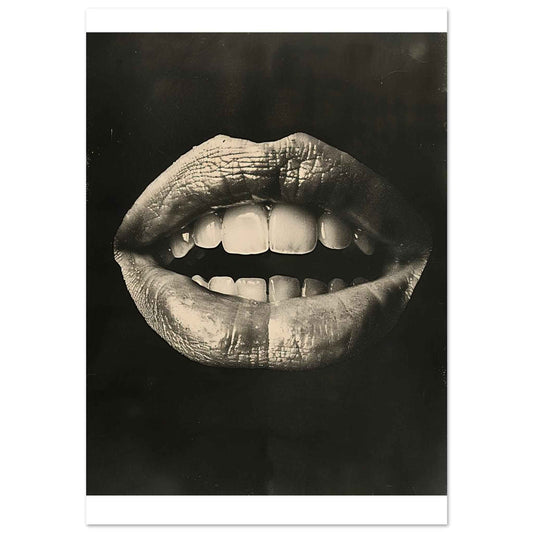 "The Kiss" Poster – Striking Black & White Lip Art (Multiple Sizes Available)