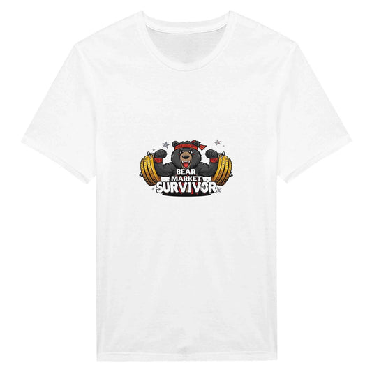 Bear Market Survivor T-Shirt – Bold Crypto Strength Graphic Tee in Your Choice of Eleven Hues