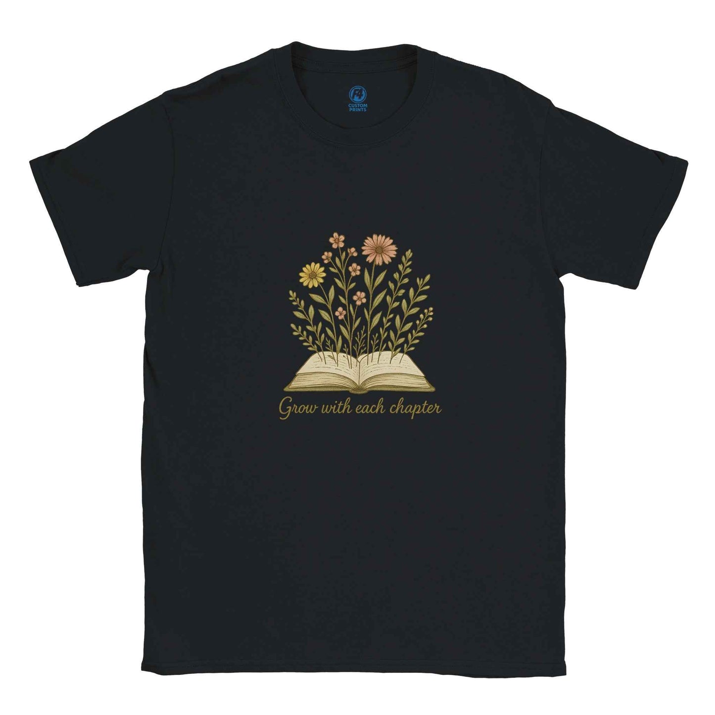 "Grow with Each Chapter" Bookish T-Shirt – Botanical Reader Design