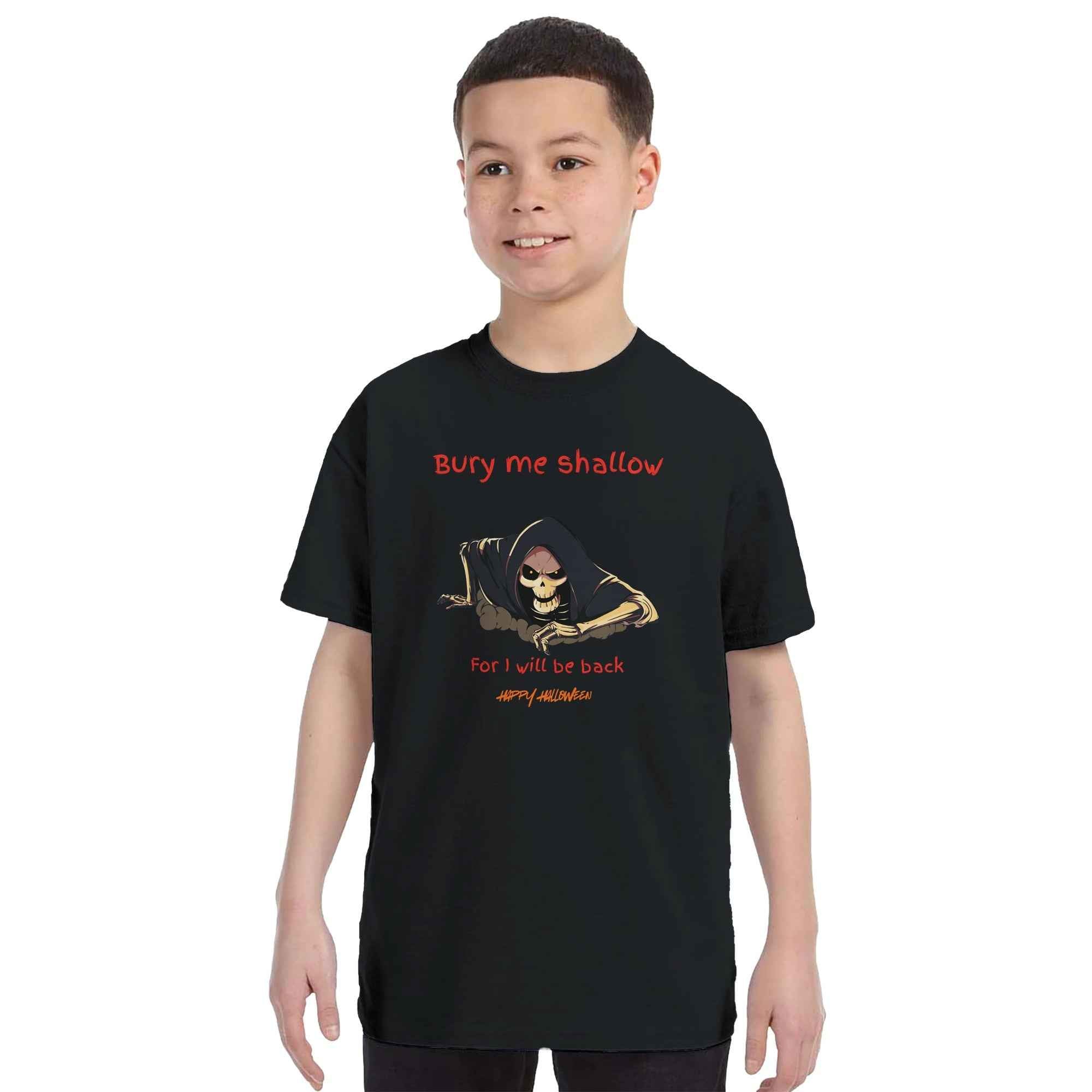 Bury Me Shallow Halloween Kids T-Shirt | Funny Skeleton Reaper Tee | Sibling Rivalrze Collection – Sister Made