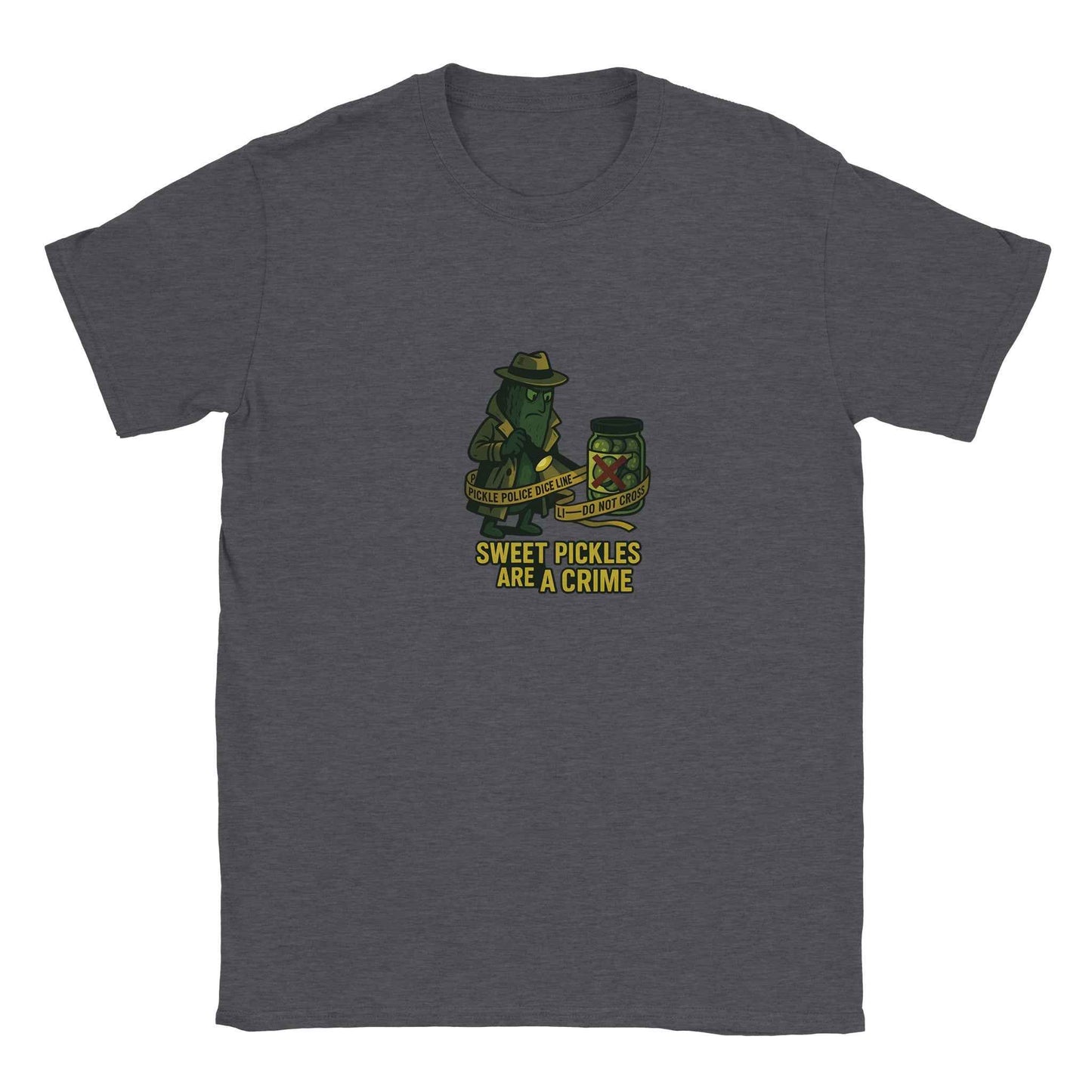 ‘Sweet Pickles Are A Crime’ Pickle T-Shirt – Detective-Style Brine Sleuth Graphic