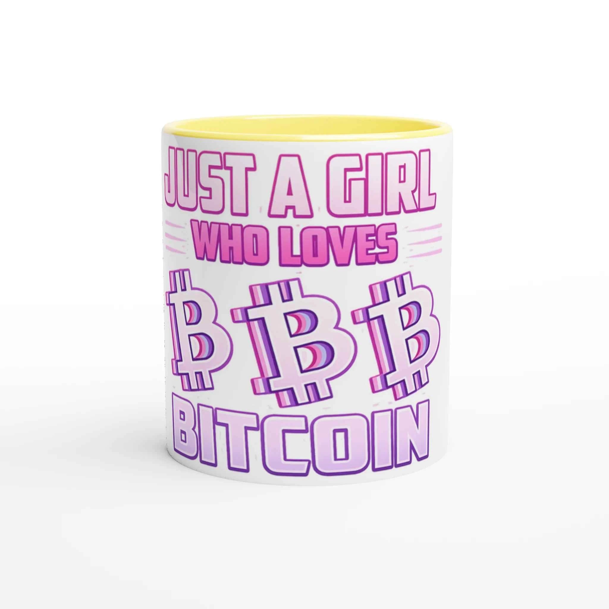 Bitcoin 11oz Coffee Mug with Color Inside – Just a Girl Who Loves Bitcoin Retro Design