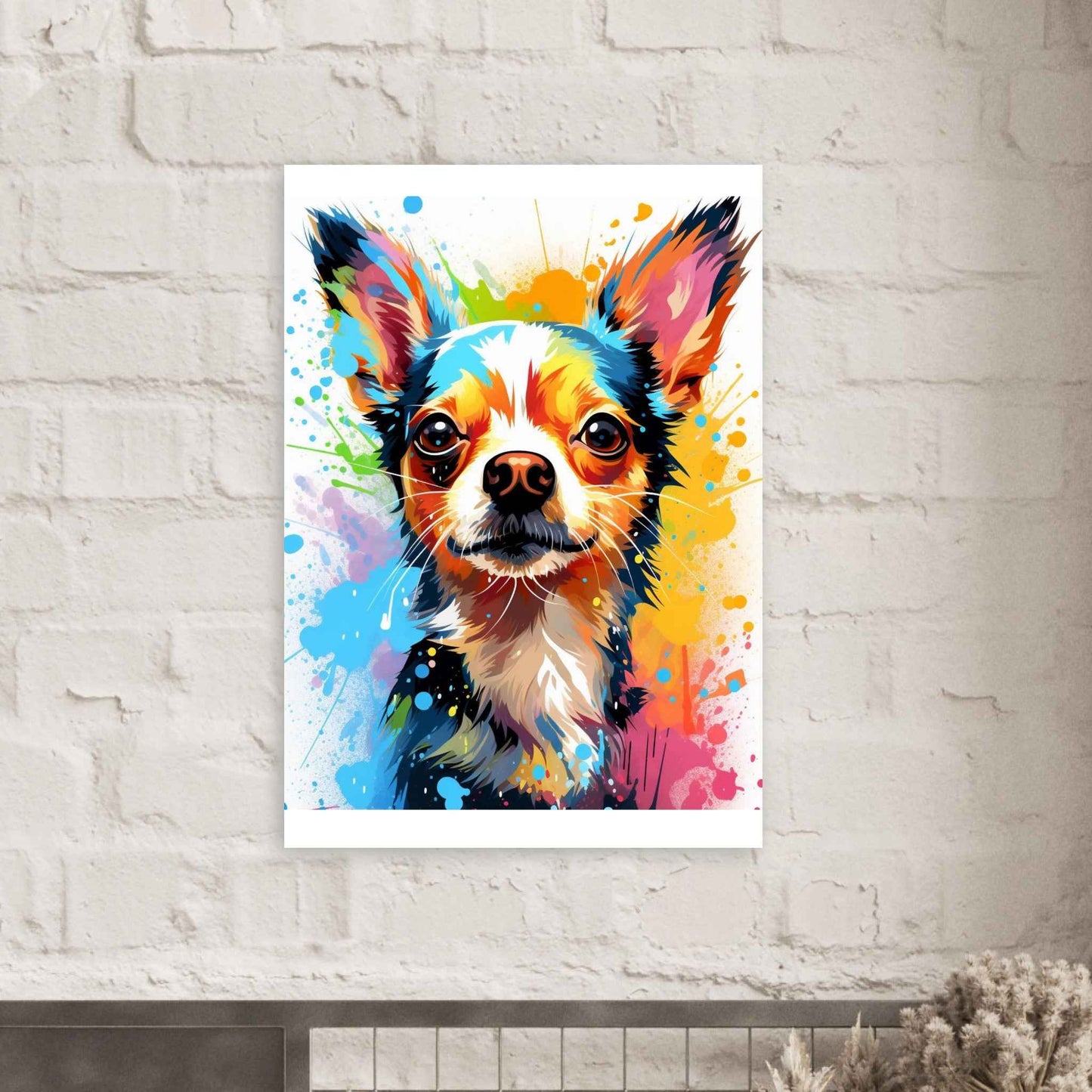 Chihuahua Splash Art Poster – Vibrant Pop Art Dog Wall Art (Multiple Sizes Available)