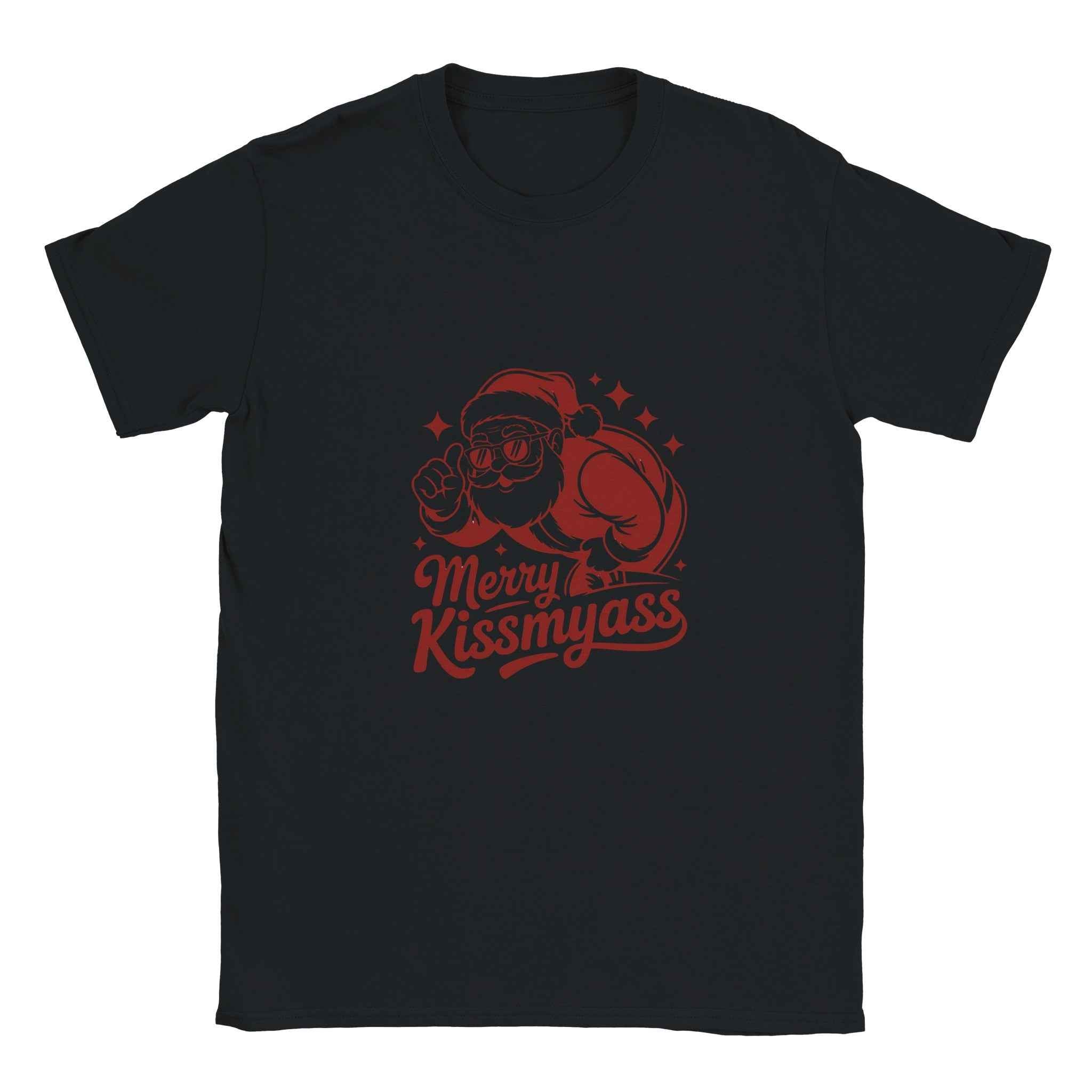 Merry Kissmyass Santa Christmas Shirt – Snarky Holiday Graphic Tee in Your Choice of Festive Hues