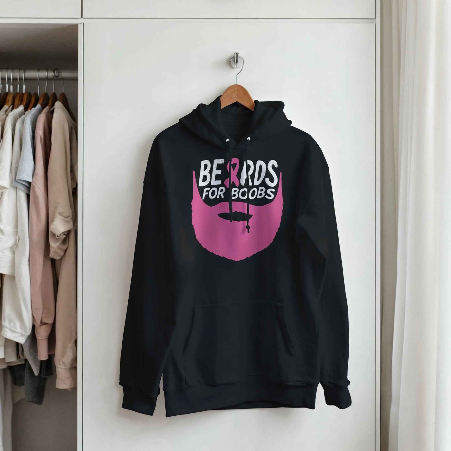 Boobs Awareness Hoodie – Pink Ribbon Beard Breast Cancer Support Hoodie - F4 Custom Prints