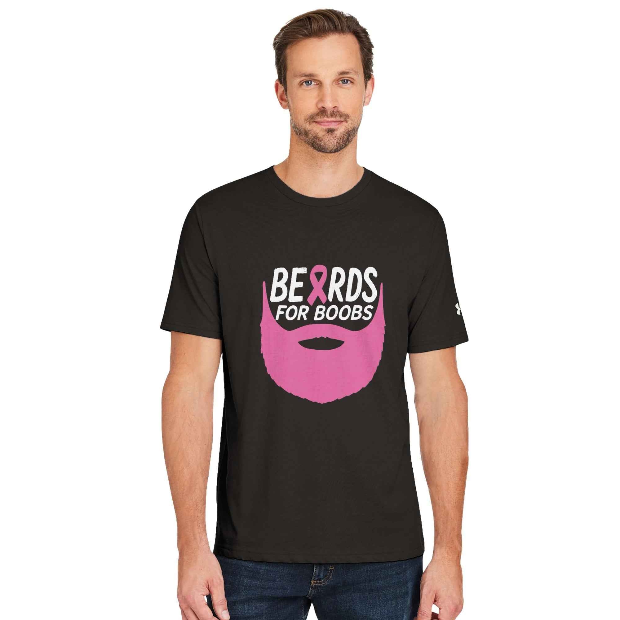 Beards for Boobs Awareness T-Shirt | Pink Ribbon Beard Tee | Breast Cancer Support Shirt