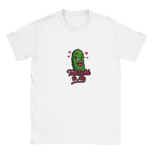 "Talk Pickle to Me" Flirty Pickle T-Shirt – Playful Pink Lips & Hearts Design