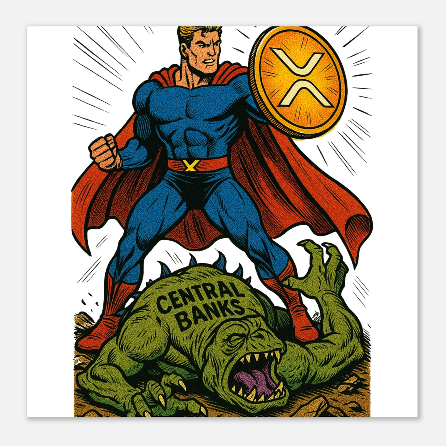 XRP Superhero Poster – Crypto Freedom Fighter Wall Art - F4 Custom Prints