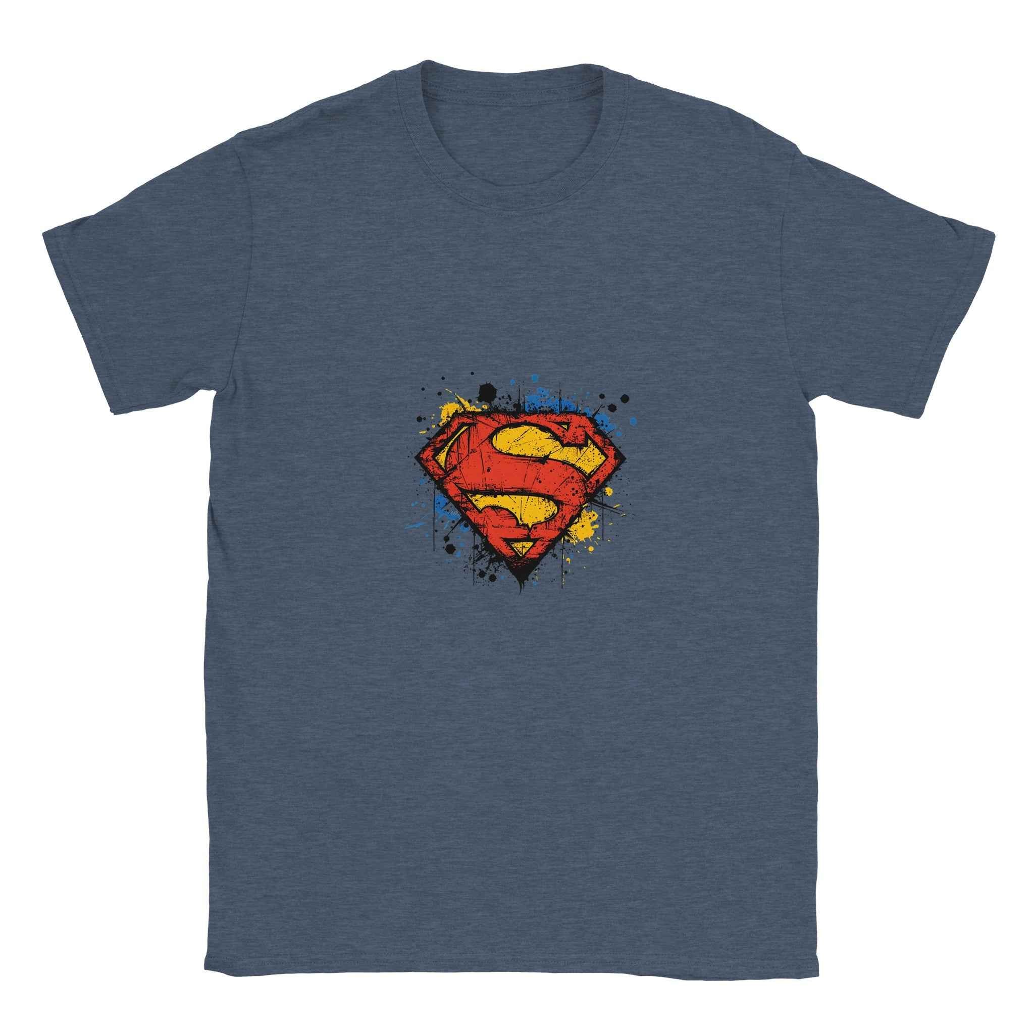 Superman Splatter Shield T-Shirt – Heroic Comic-Inspired Graphic Tee in Multiple Colors