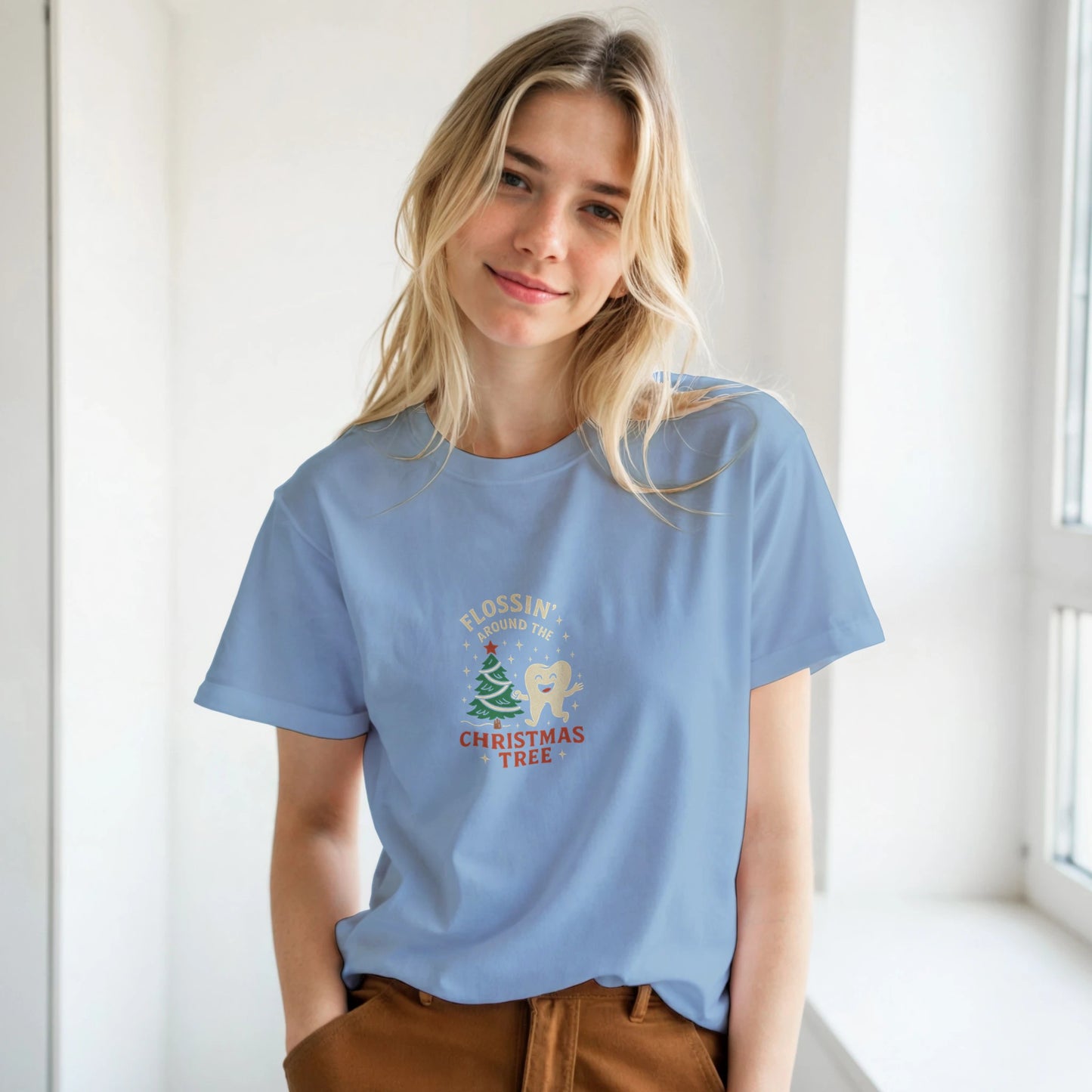 Flossin’ Around the Christmas Tree Tee – Funny Christmas Dental Shirt - F4 Custom Prints