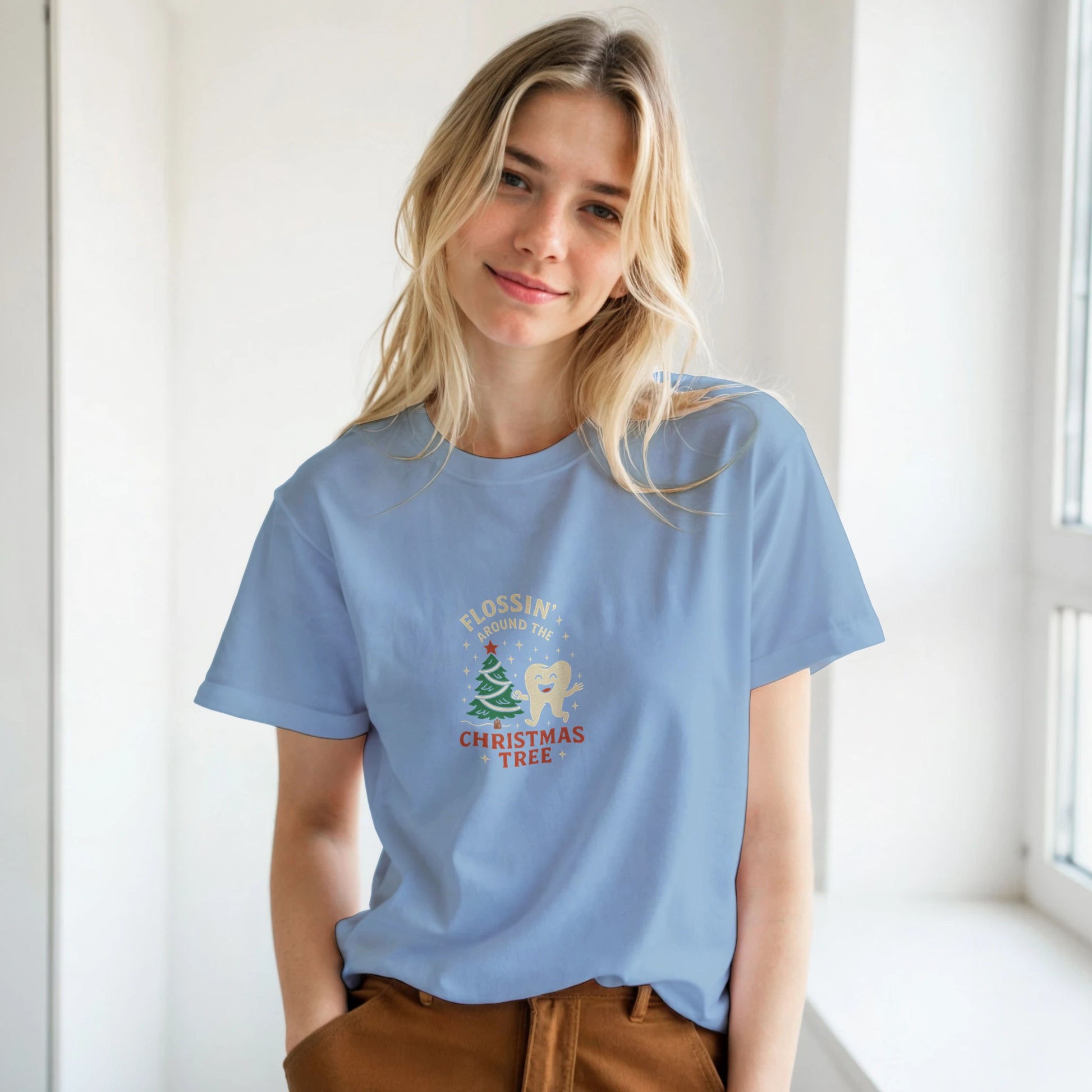 Flossin’ Around the Christmas Tree Tee – Funny Christmas Dental Shirt - F4 Custom Prints