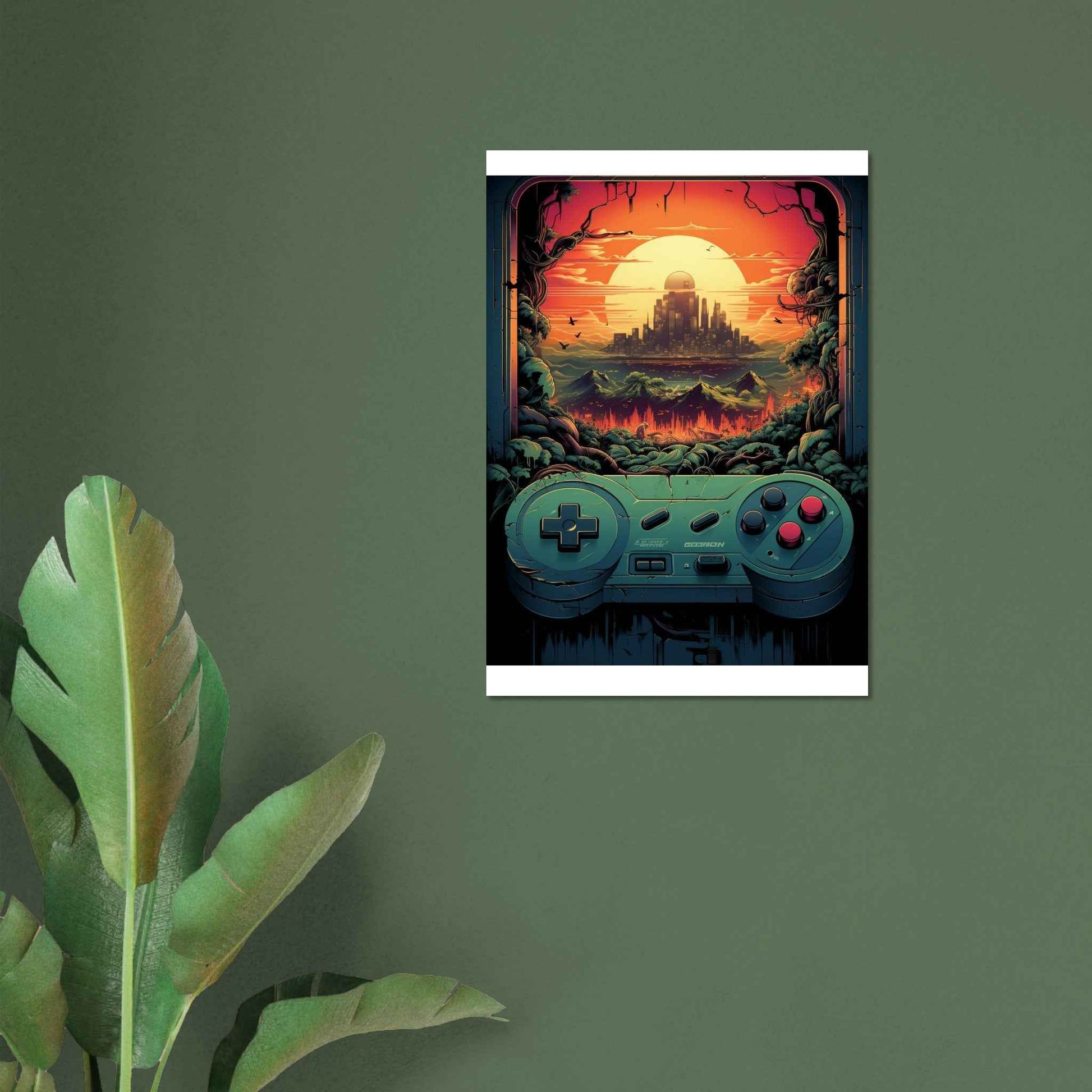 "Gamer's Sunset" Poster – Retro-Futuristic Gaming Wall Art (Multiple Sizes Available)