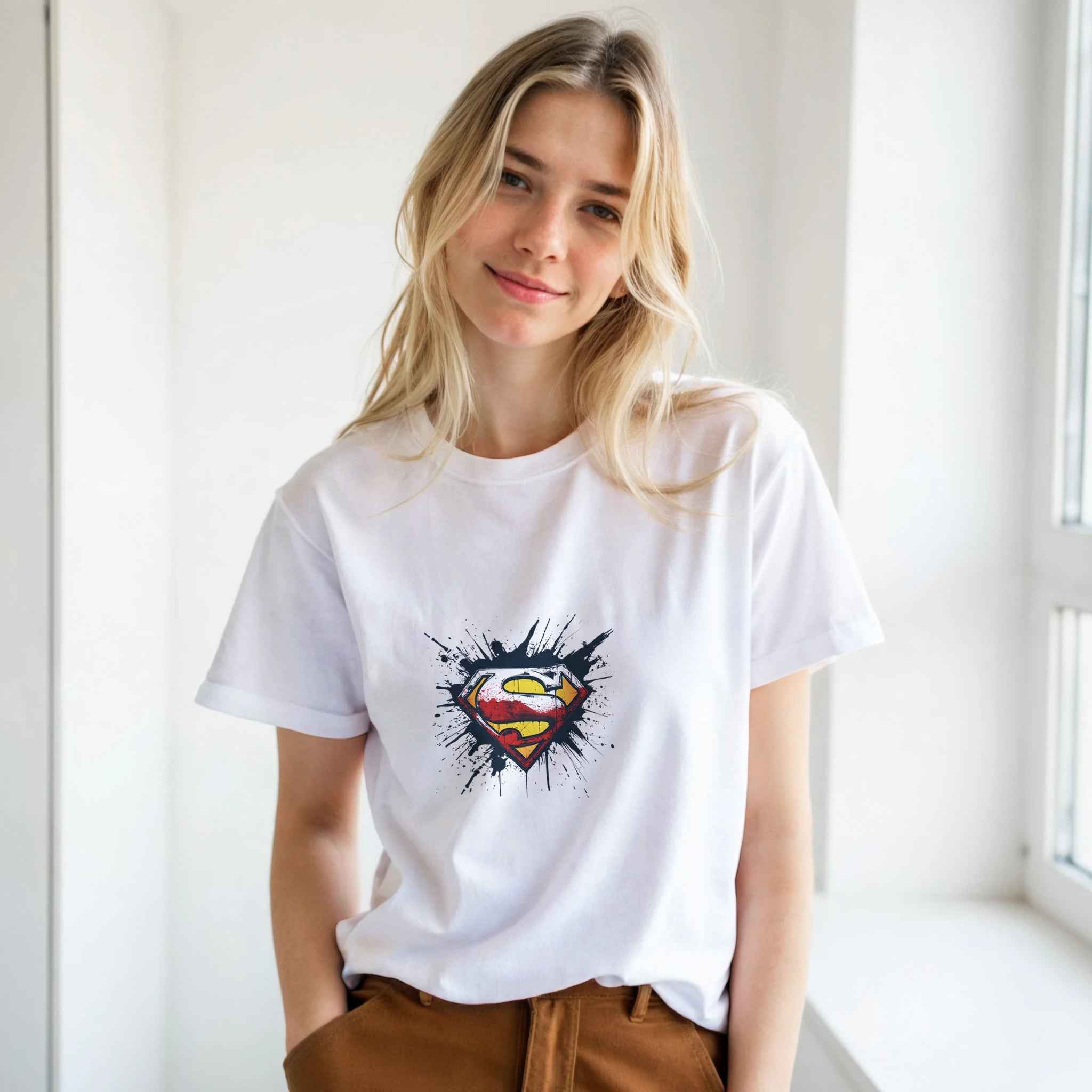 Distressed Superman Shield T-Shirt – Heroic Comic-Inspired Graphic Tee in Your Choice of Ten Bold Hues