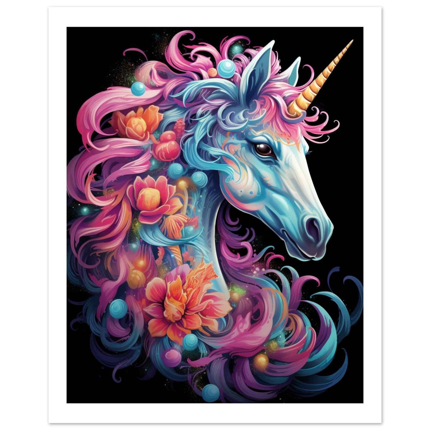 "Neon Fantasy Unicorn" Poster – Vibrant Mythical Wall Art (Multiple Sizes Available)