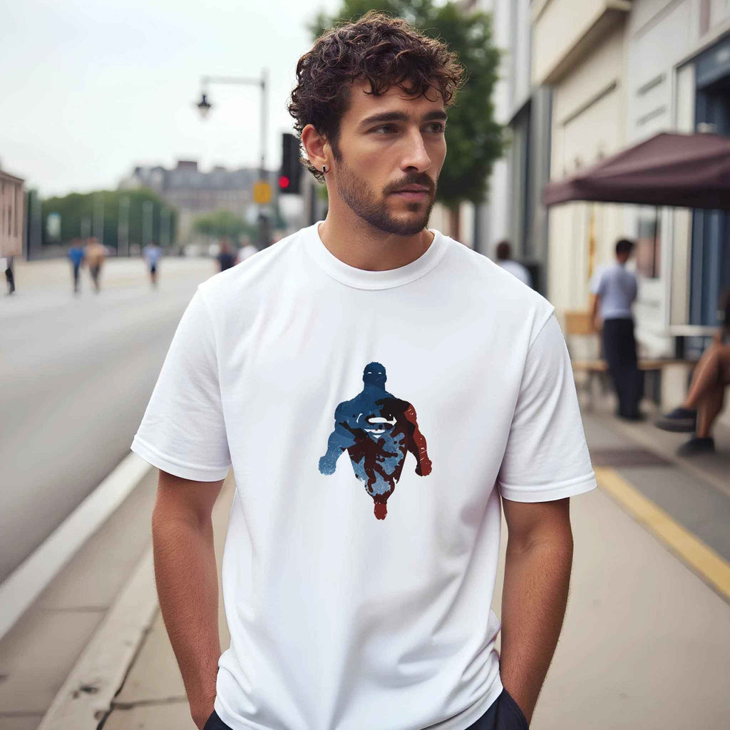 Abstract Superman Silhouette T-Shirt – Heroic Comic-Inspired Graphic Tee in Multiple Colors