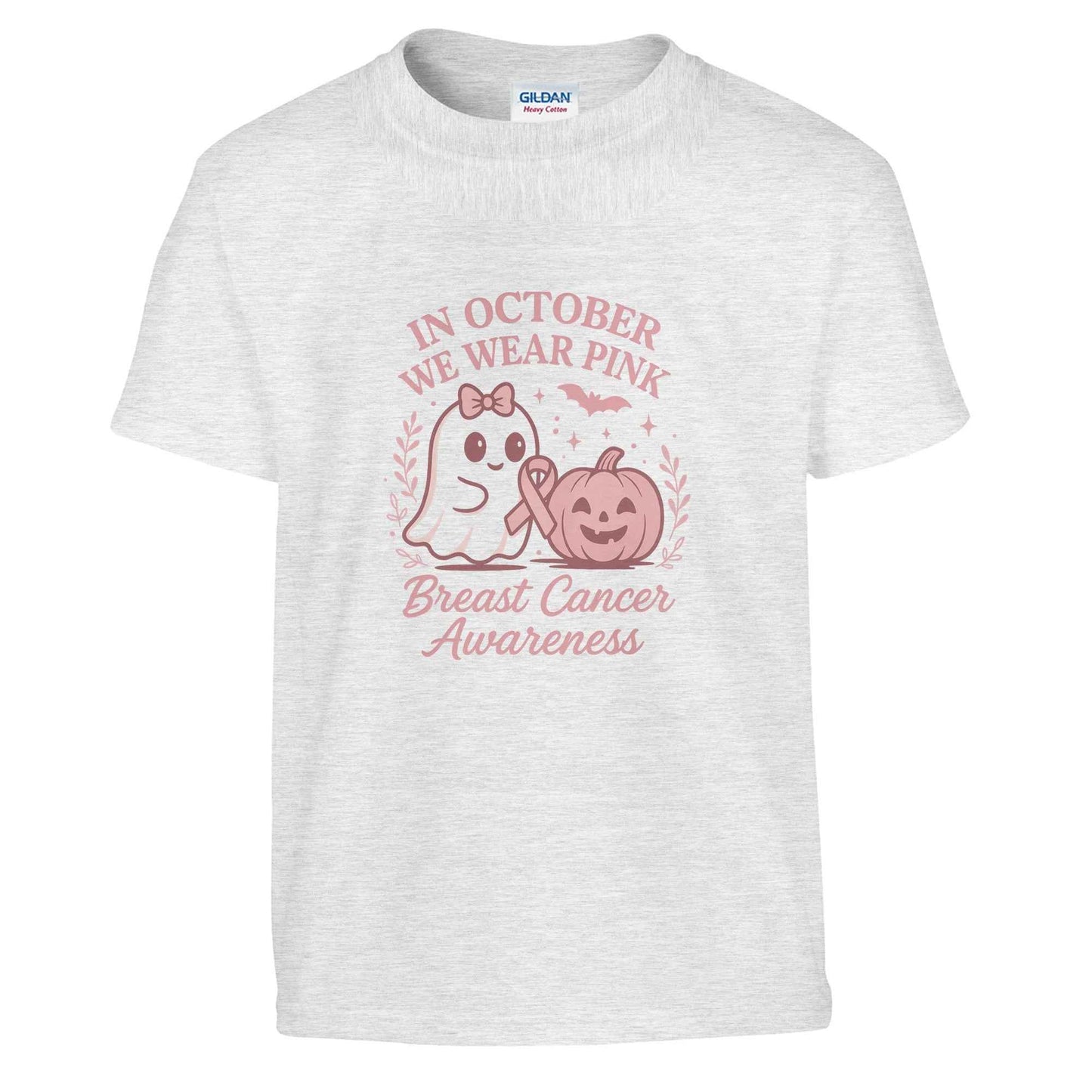 In October We Wear Pink Ghost Pumpkin T-Shirt – Breast Cancer Awareness Tee - F4 Custom Prints
