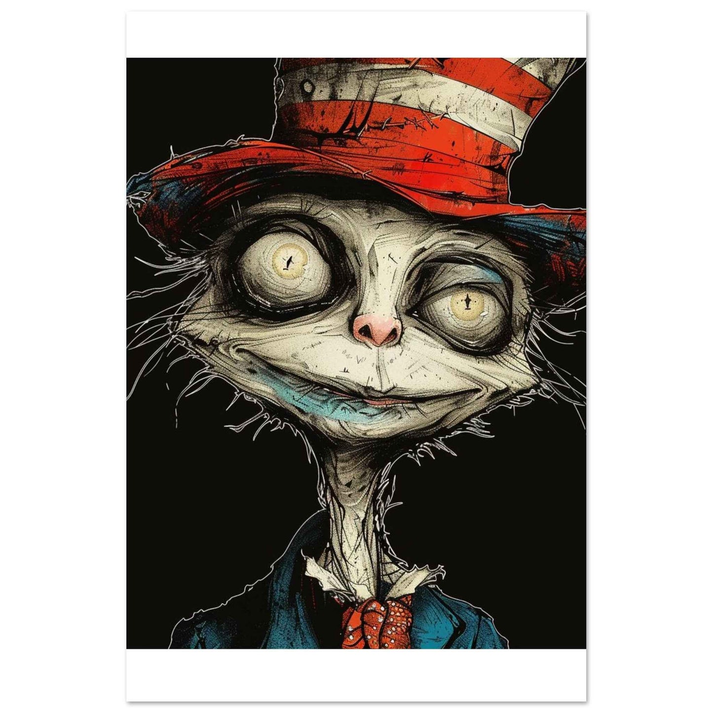 "Alice's Mad Hatter Cat" Poster – Whimsical Dark Art Wall Decor (Multiple Sizes Available)