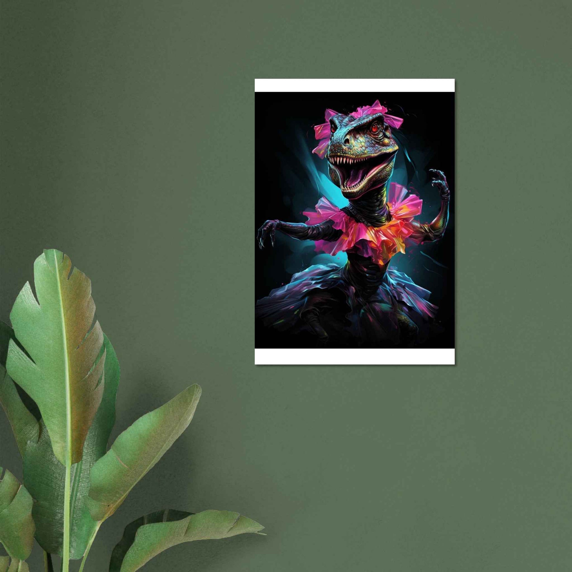 "Prima Dino-Ballerina" Poster – Whimsical Neon Dinosaur Wall Art (Multiple Sizes Available)