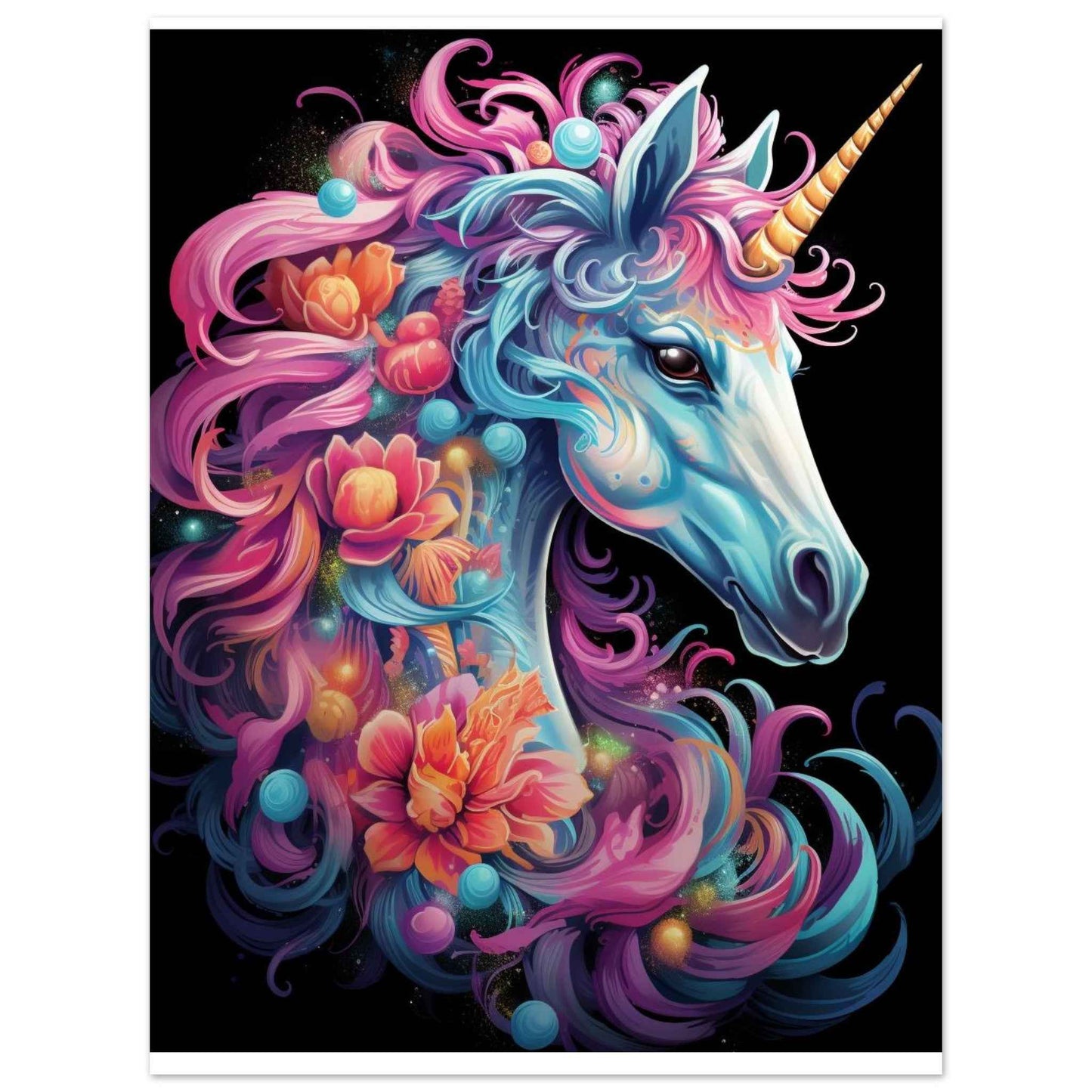 "Neon Fantasy Unicorn" Poster – Vibrant Mythical Wall Art (Multiple Sizes Available)