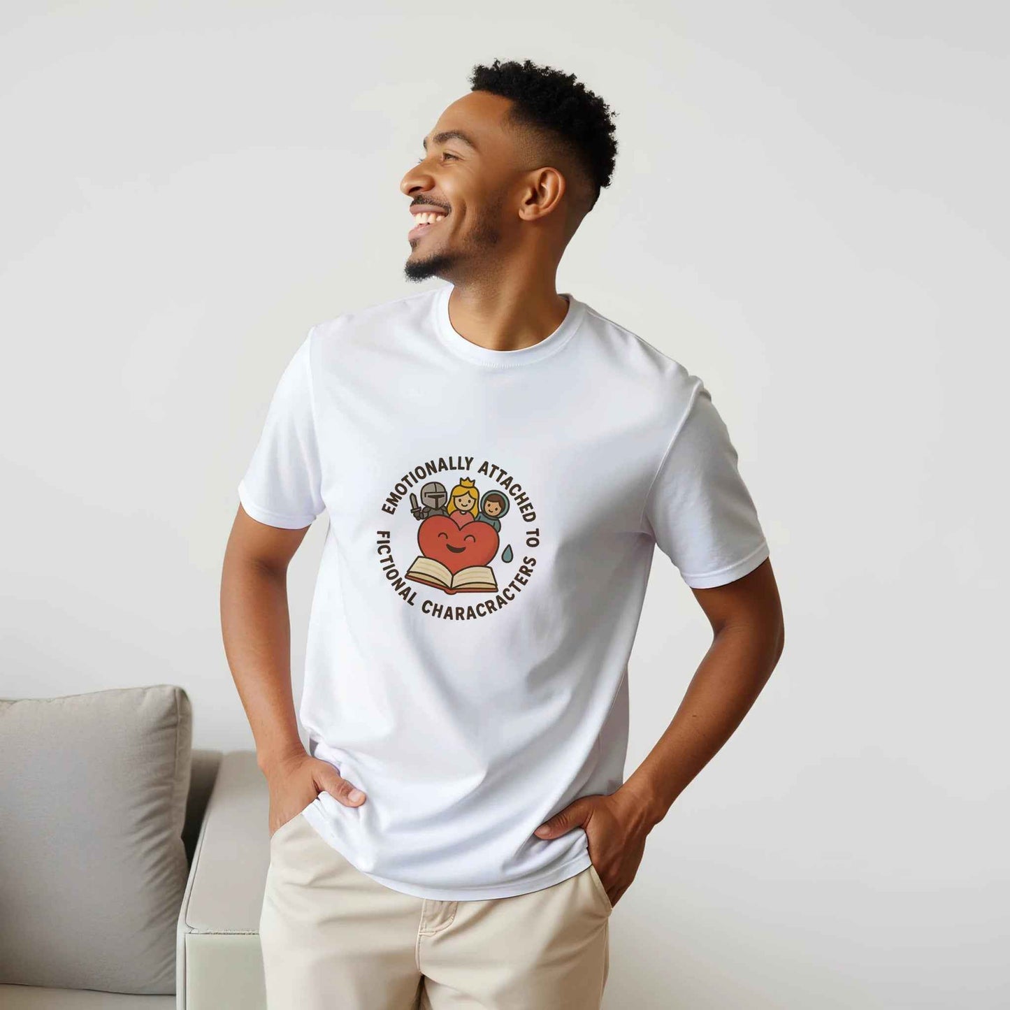"Emotionally Attached to Fictional Characters" Bookish T-Shirt – Adorable Fantasy Reader Design