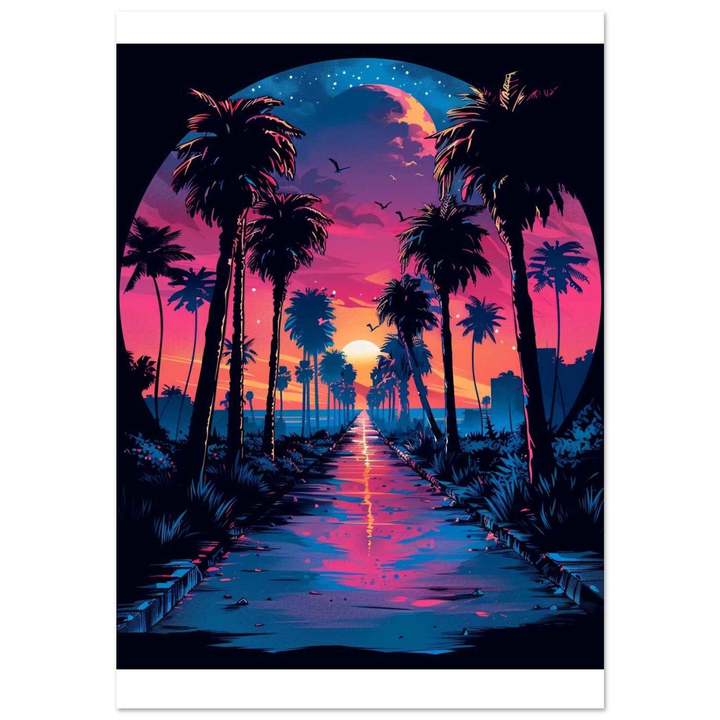 Palm Paradise Sunset Poster – Vibrant Synthwave Wall Art (Multiple Sizes Available)