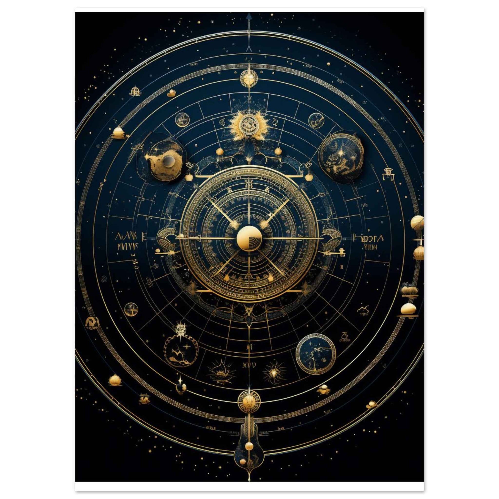 "Celestial Navigator" Poster – Astrological Gold & Blue Wall Art (Multiple Sizes Available)