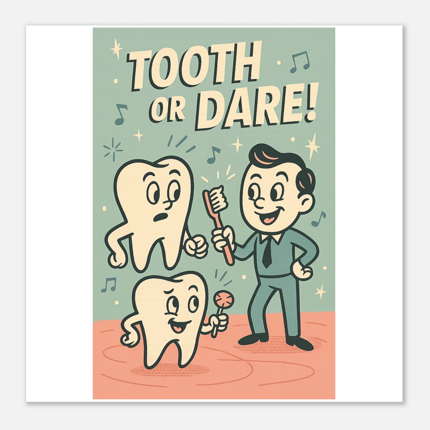 Tooth or Dare Dental Health Poster – Retro Oral Care Wall Print - F4 Custom Prints