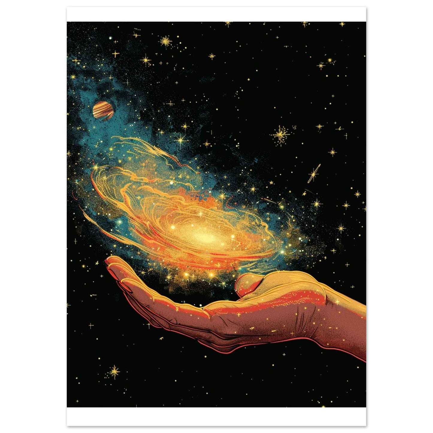 Cosmic Hand Poster – Psychedelic Galaxy Wall Art (Multiple Sizes Available)