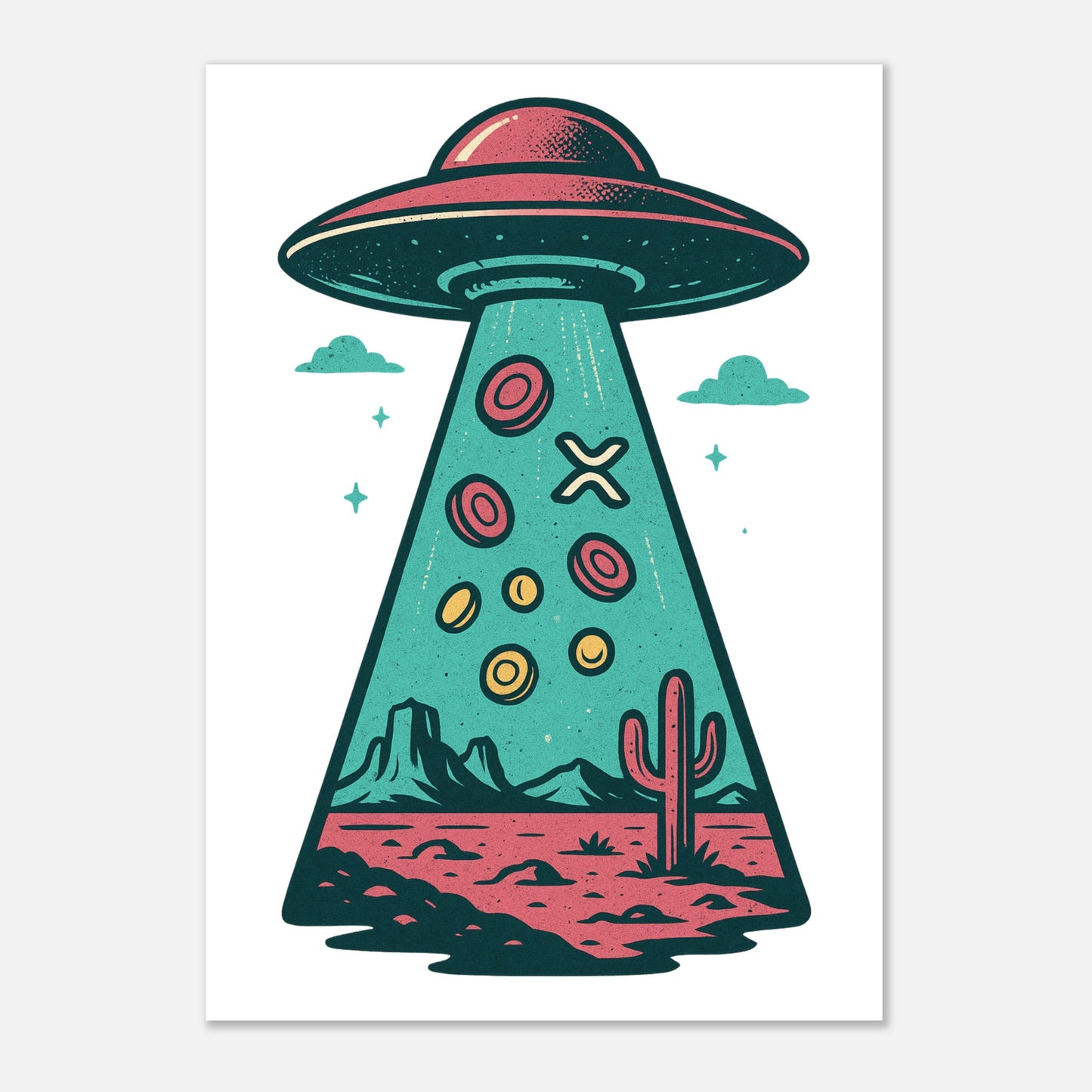 XRP Abduction Poster – Retro Sci-Fi Crypto Art Print - F4 Custom Prints