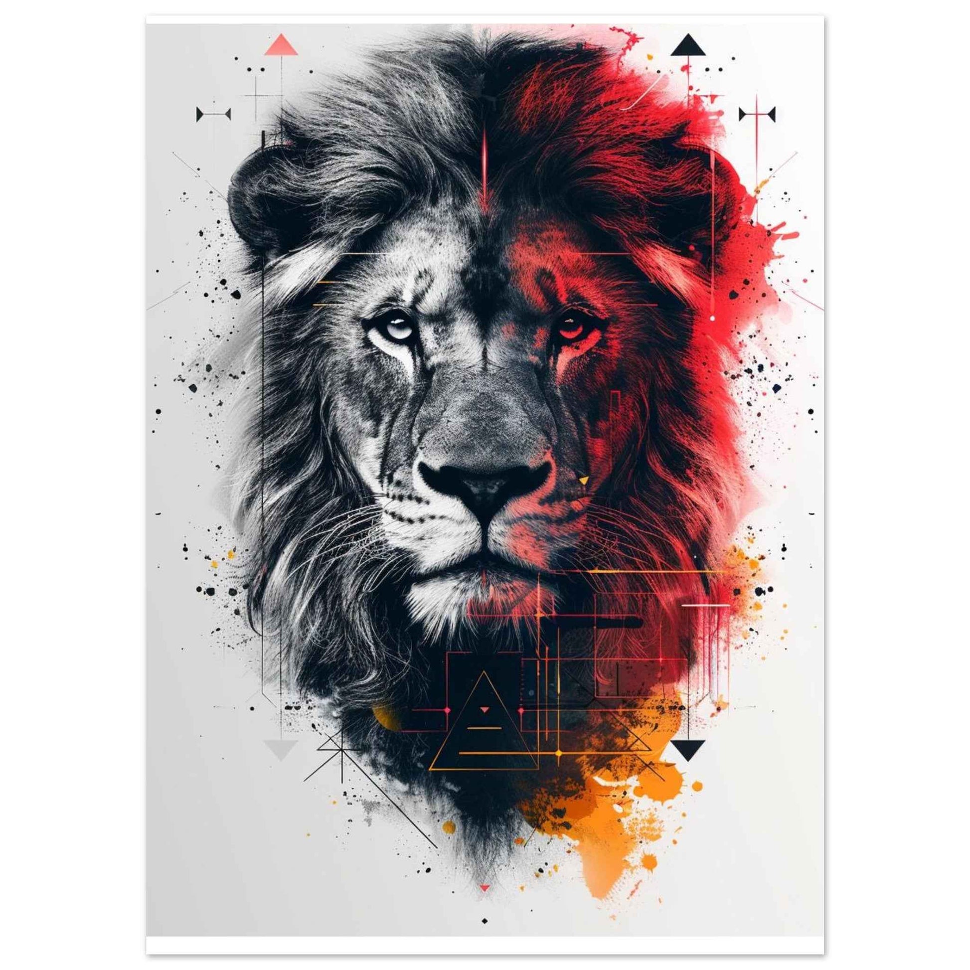 "Abstract Lion" Poster – Dynamic Split-Tone Wall Art (Multiple Sizes Available)