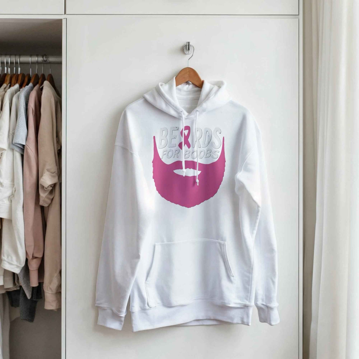 Boobs Awareness Hoodie – Pink Ribbon Beard Breast Cancer Support Hoodie - F4 Custom Prints
