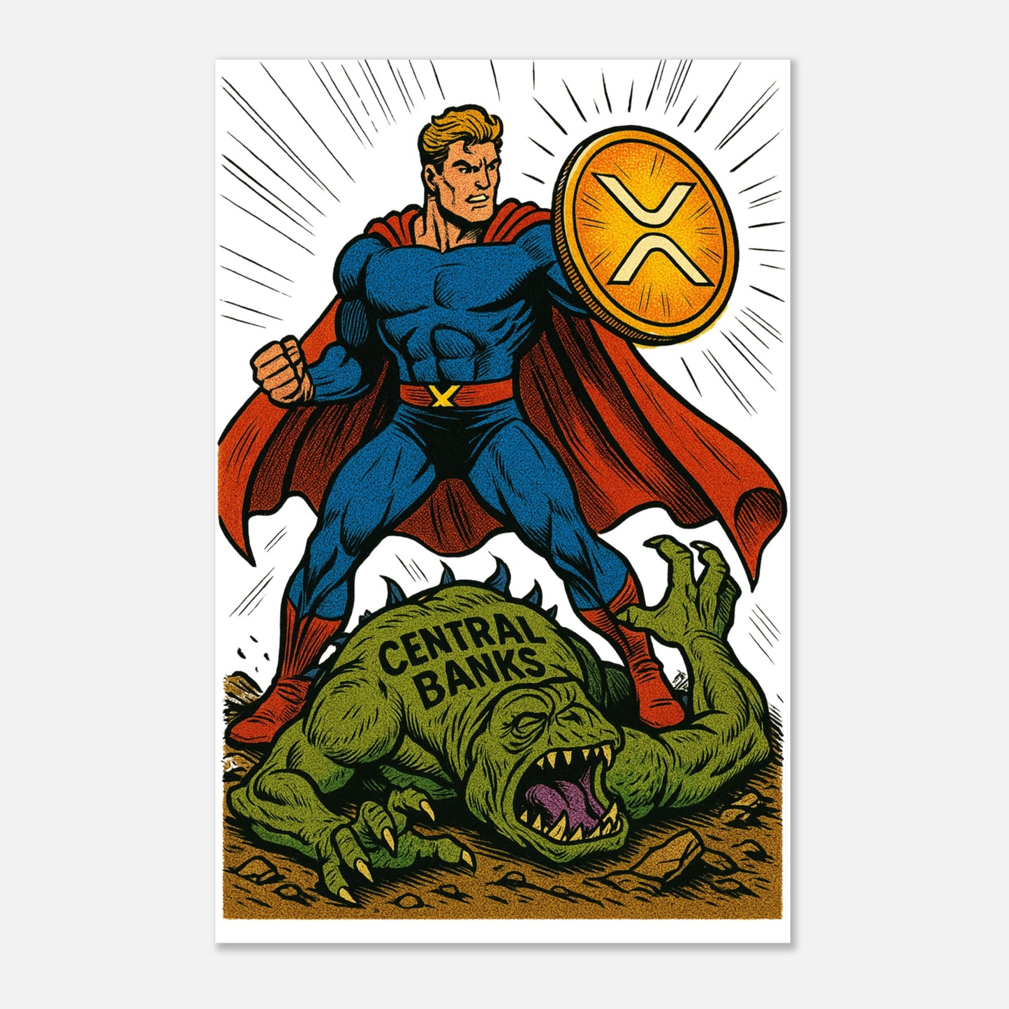 XRP Superhero Poster – Crypto Freedom Fighter Wall Art - F4 Custom Prints