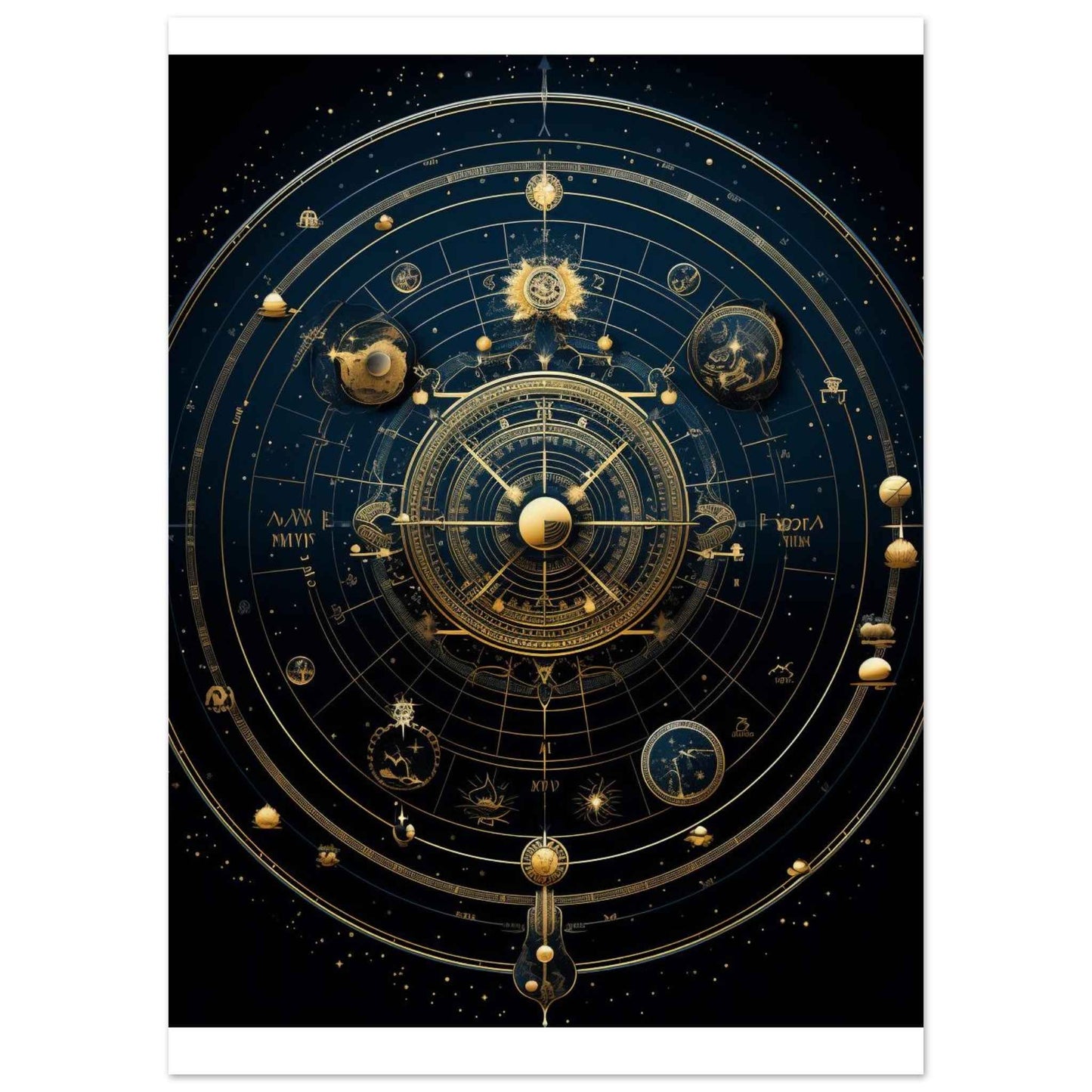 "Celestial Navigator" Poster – Astrological Gold & Blue Wall Art (Multiple Sizes Available)
