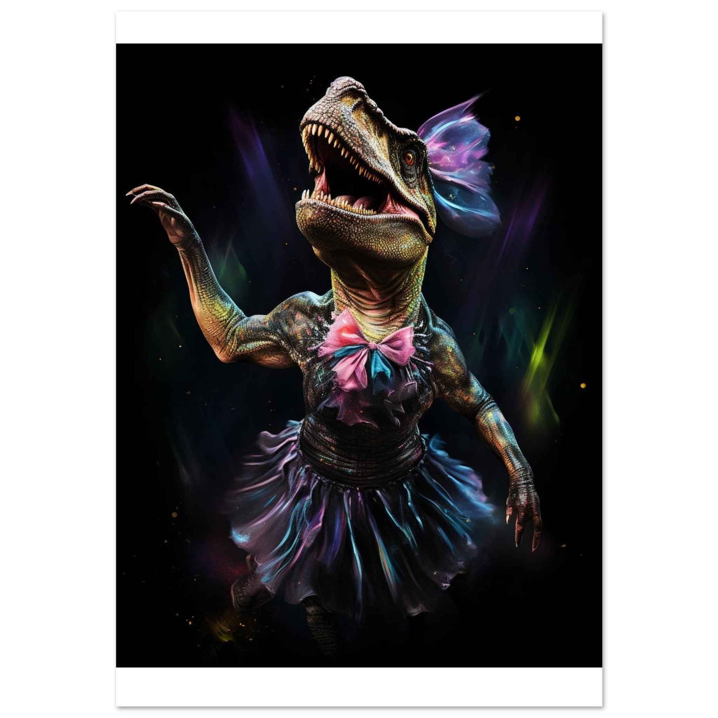 “Prima Raptor” Poster – Whimsical Dinosaur Ballerina Wall Art (Multiple Sizes Available)