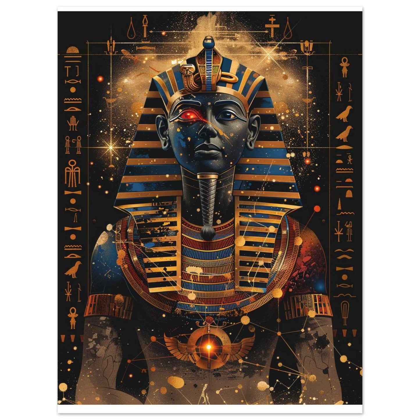 "Pharaoh's Gaze" Poster – Mystical Egyptian Wall Art with Cosmic Allure (Multiple Sizes Available)