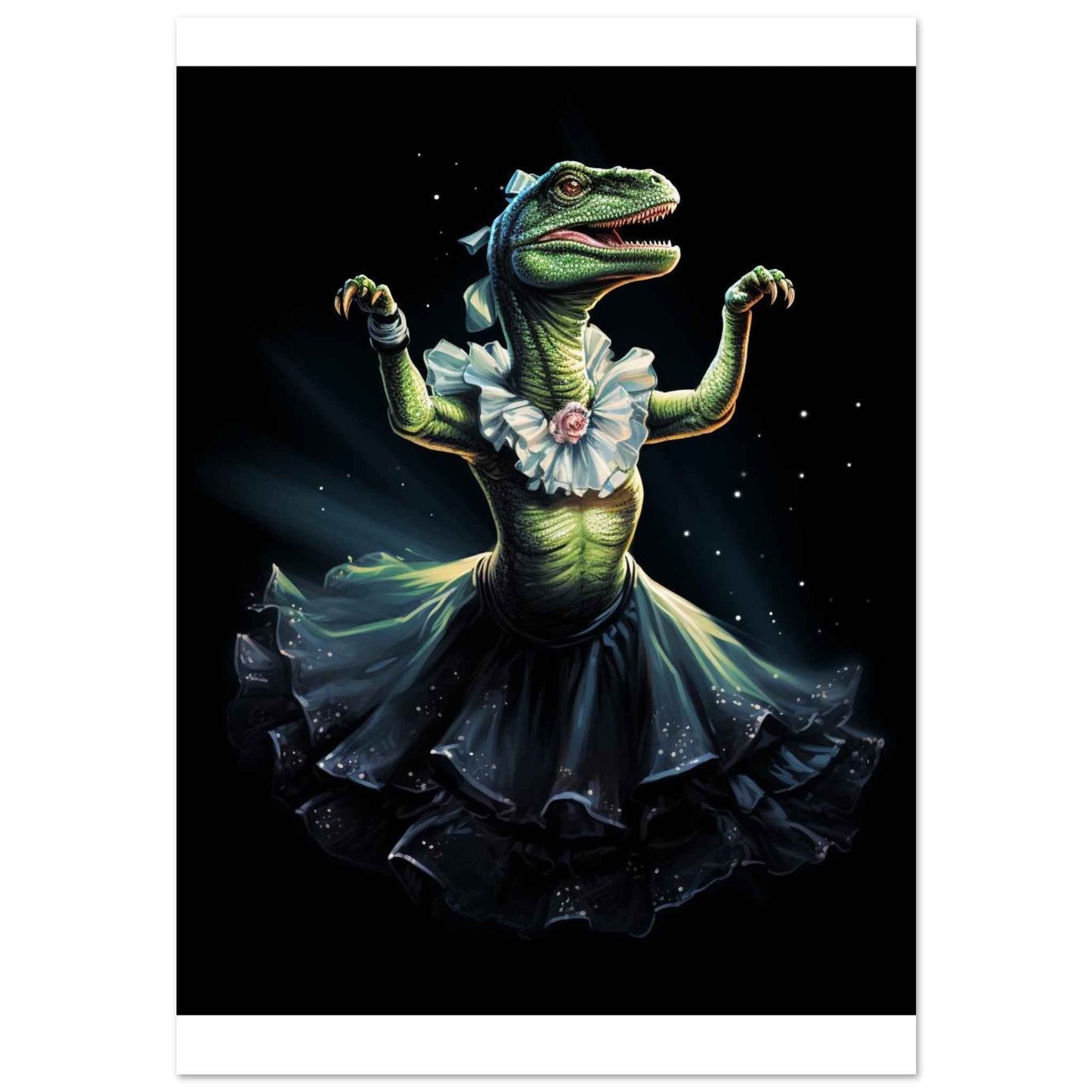 "Dino Ballerina" Poster – Whimsical Prehistoric Wall Art (Multiple Sizes Available)