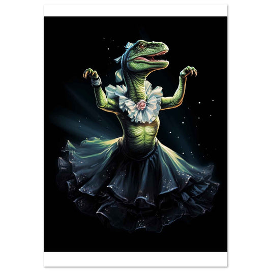 "Dino Ballerina" Poster – Whimsical Prehistoric Wall Art (Multiple Sizes Available)