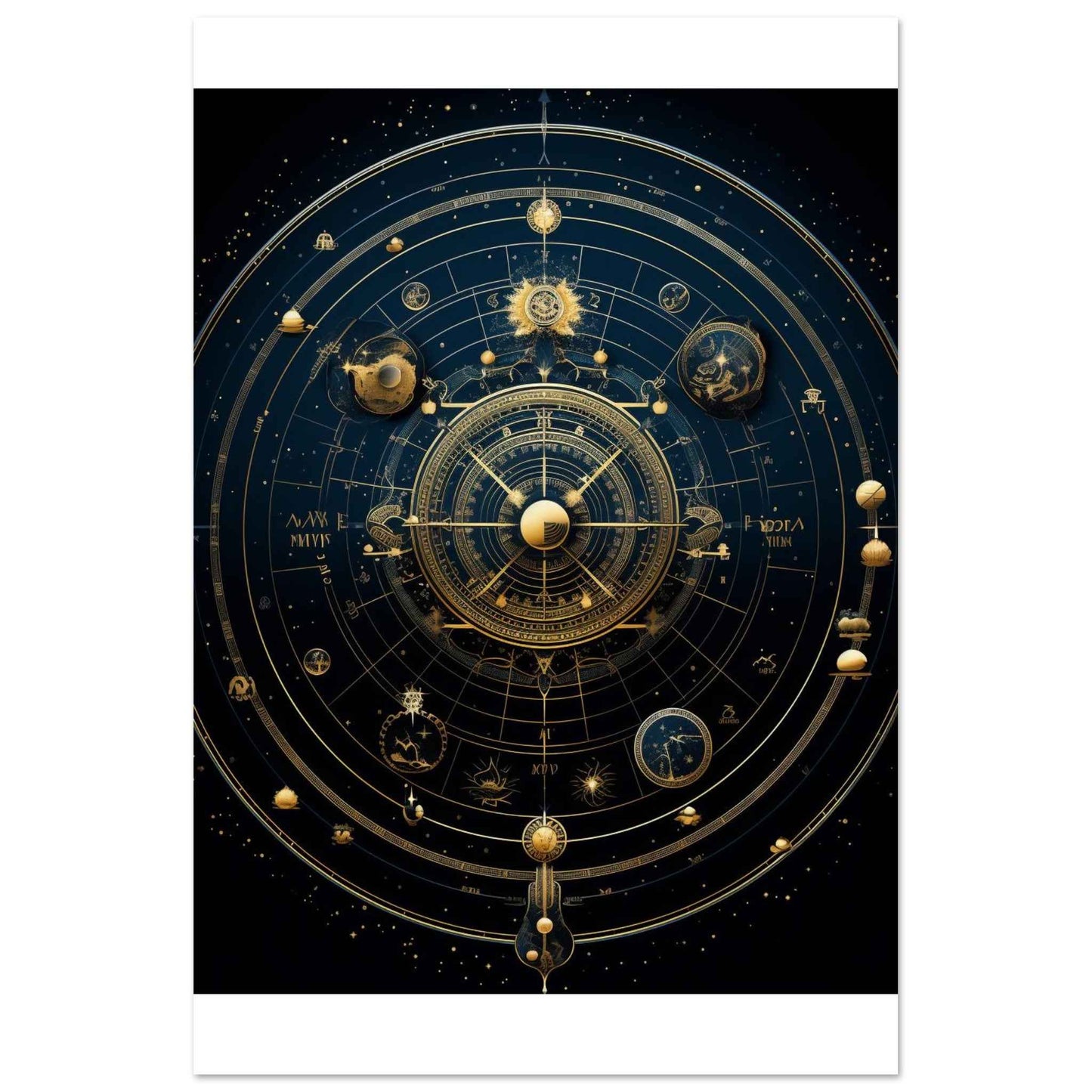 "Celestial Navigator" Poster – Astrological Gold & Blue Wall Art (Multiple Sizes Available)