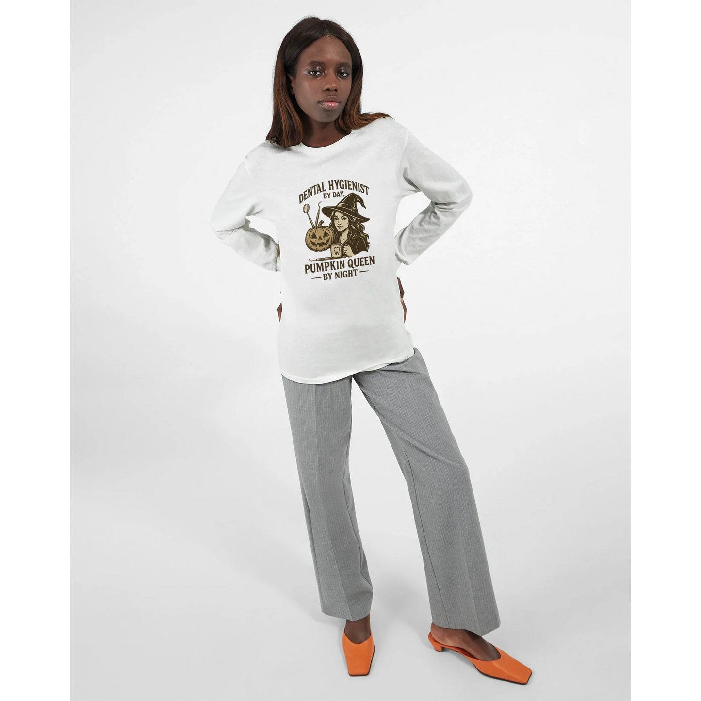 Dental Hygienist Halloween Longsleeve Shirt – Pumpkin Queen Themed Tee - F4 Custom Prints