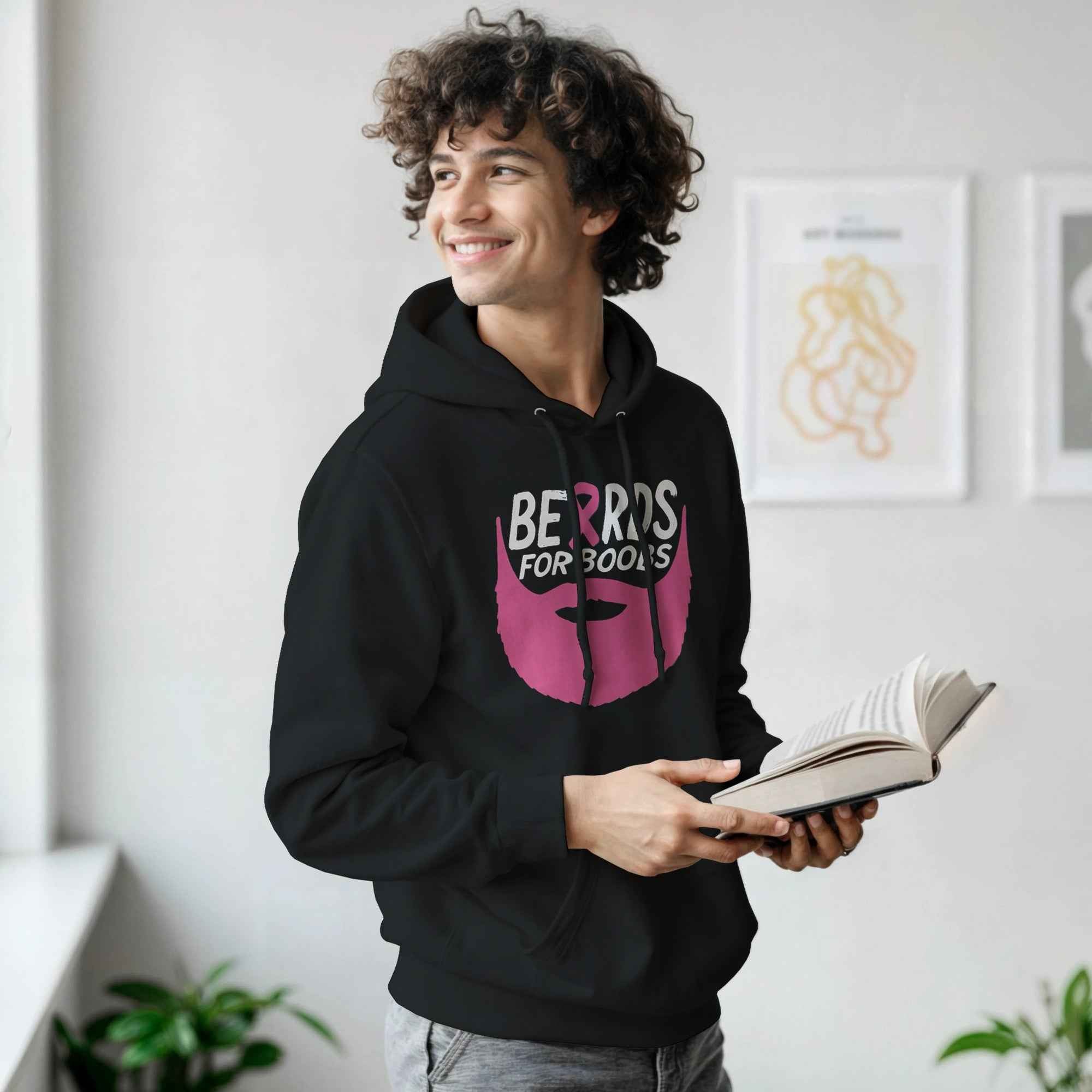 Boobs Awareness Hoodie | Pink Ribbon Beard Hoodie | Breast Cancer Support Hoodie