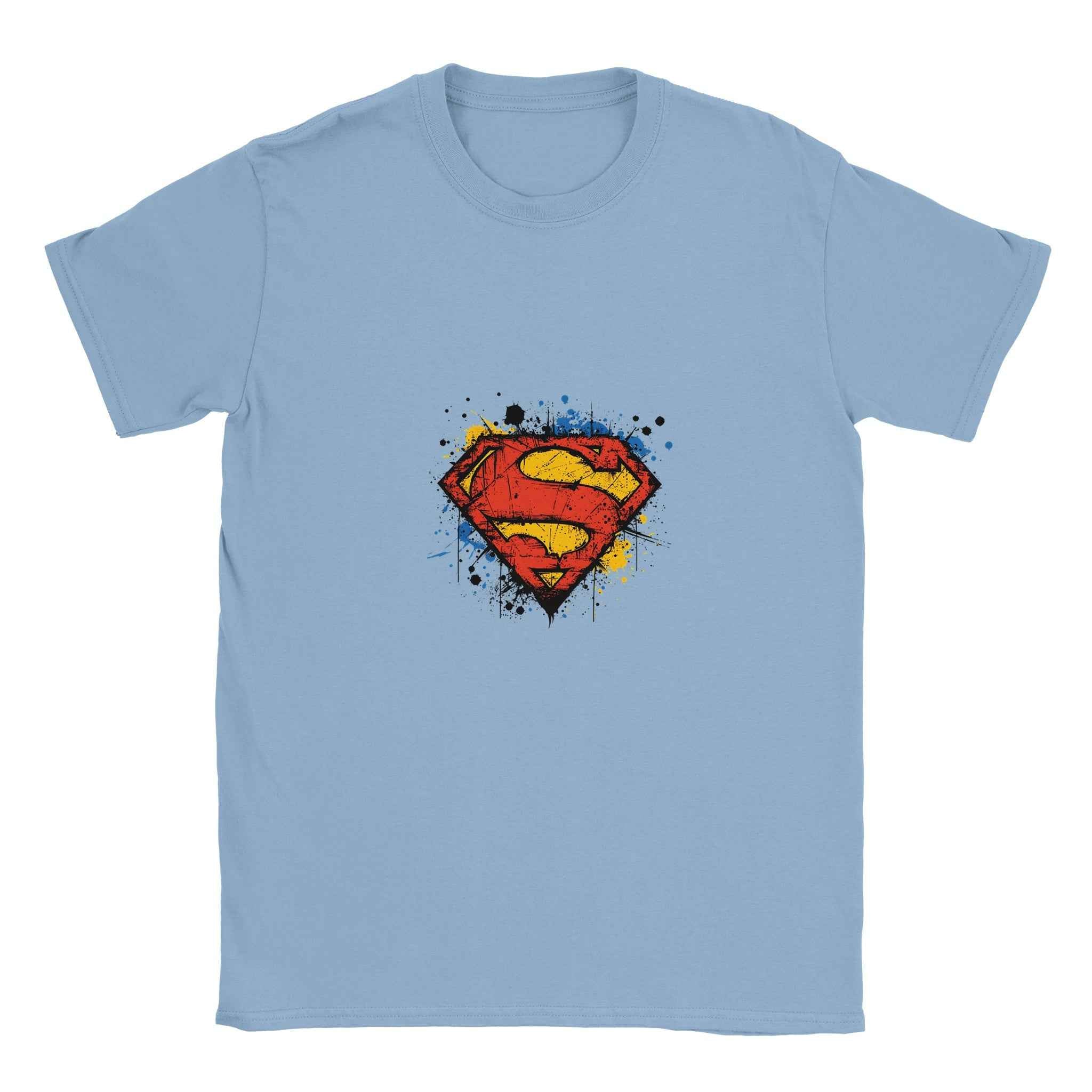 Superman Splatter Shield T-Shirt – Heroic Comic-Inspired Graphic Tee in Multiple Colors