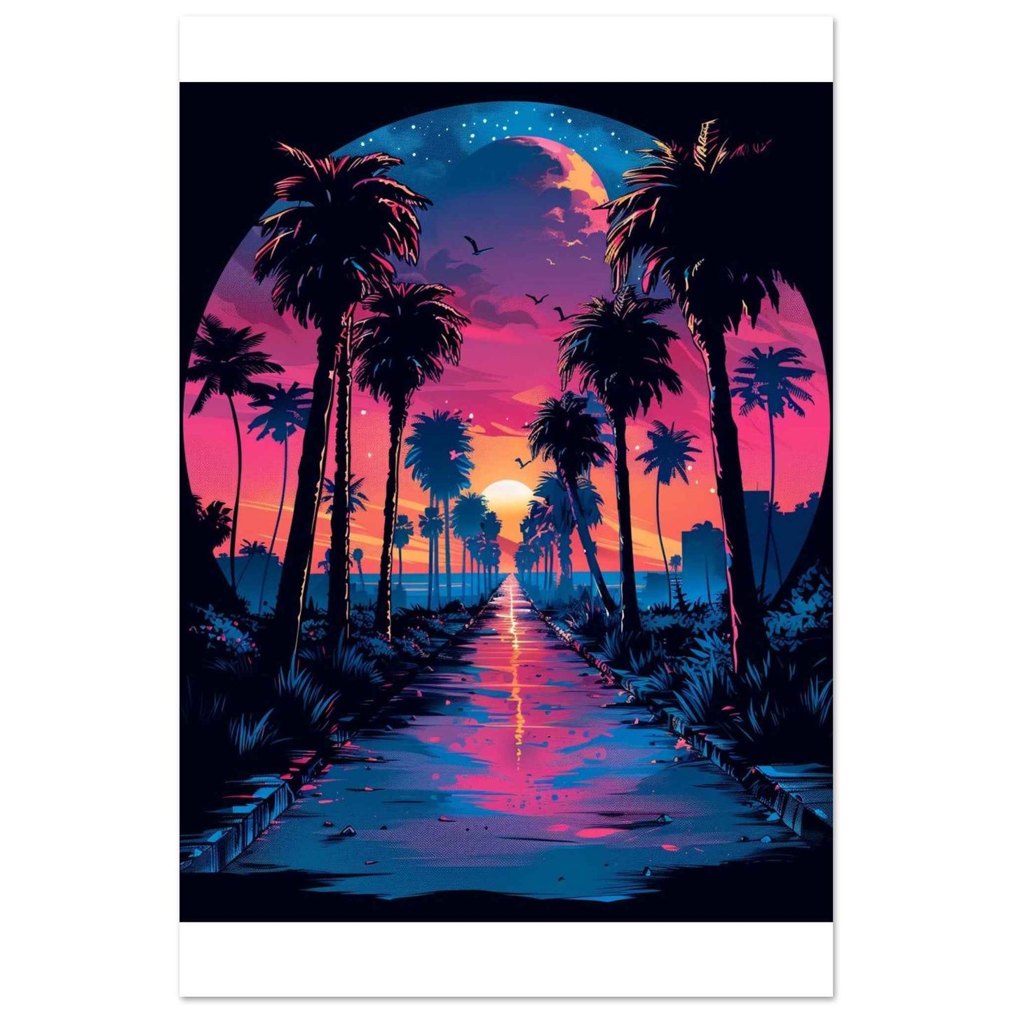 Palm Paradise Sunset Poster – Vibrant Synthwave Wall Art (Multiple Sizes Available)